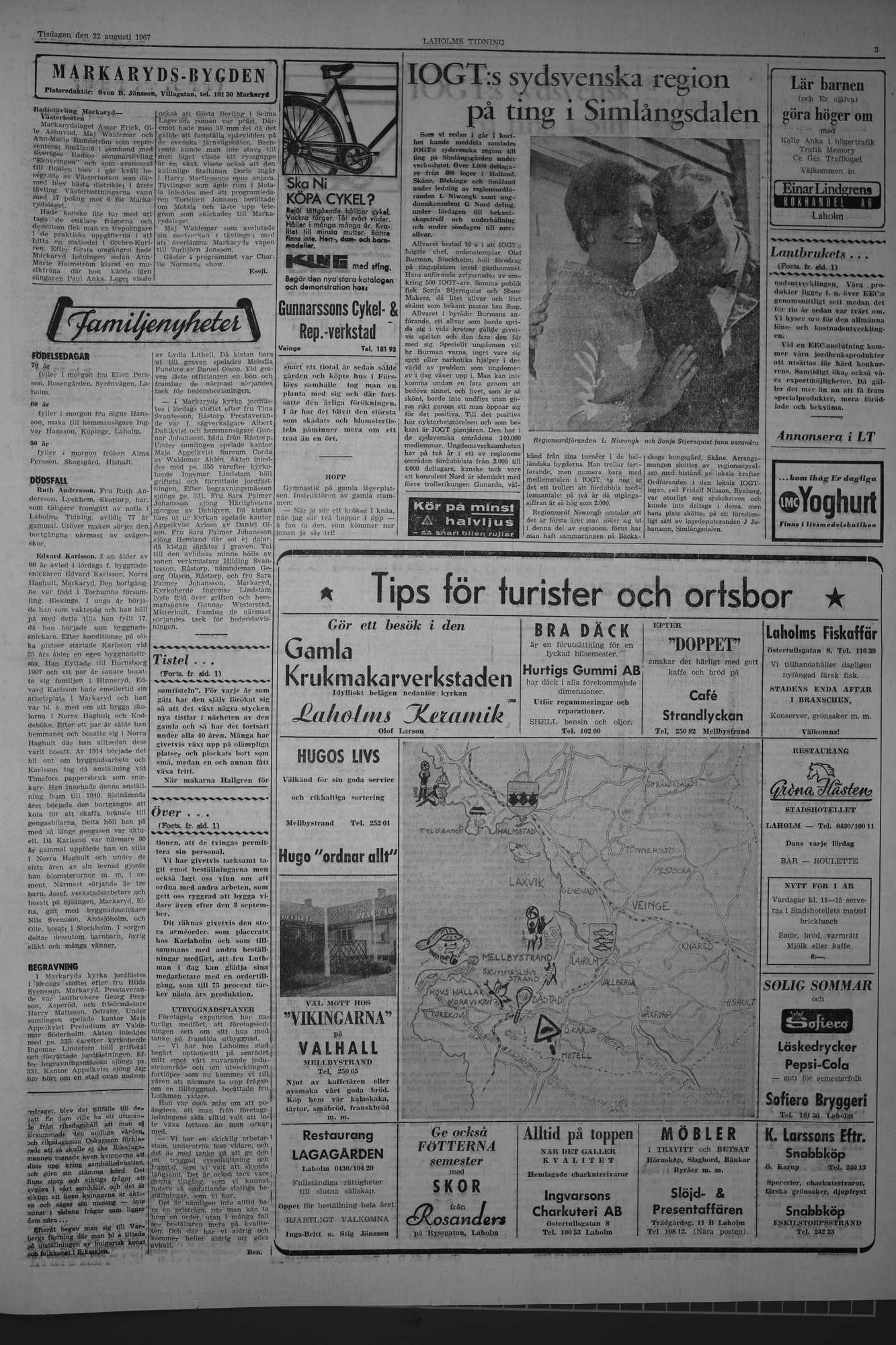 Laholms Tidning Tisdag 22 augusti 1967, sida 3
