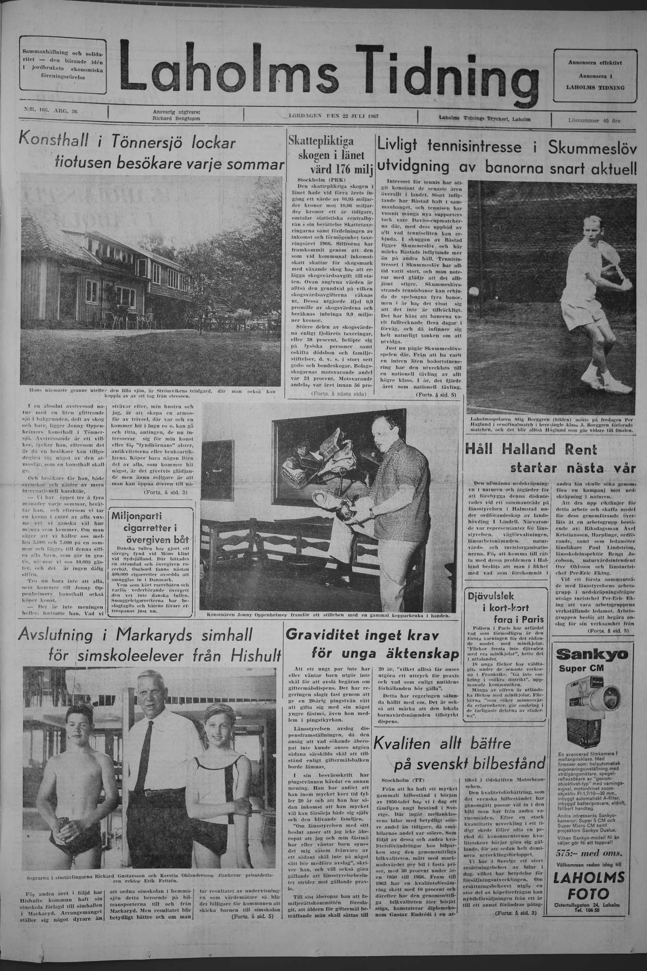 Laholms Tidning Lördag 22 juli 1967, sida 1