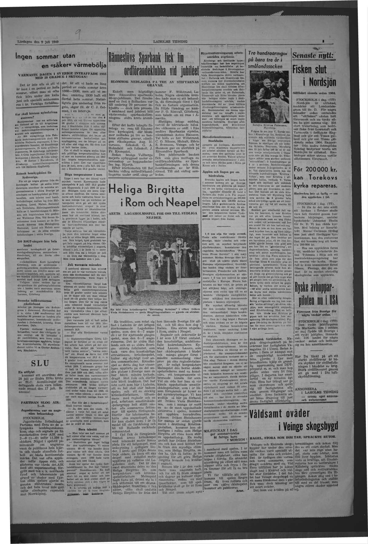 Laholms Tidning Lördag 9 juli 1949, sida 3