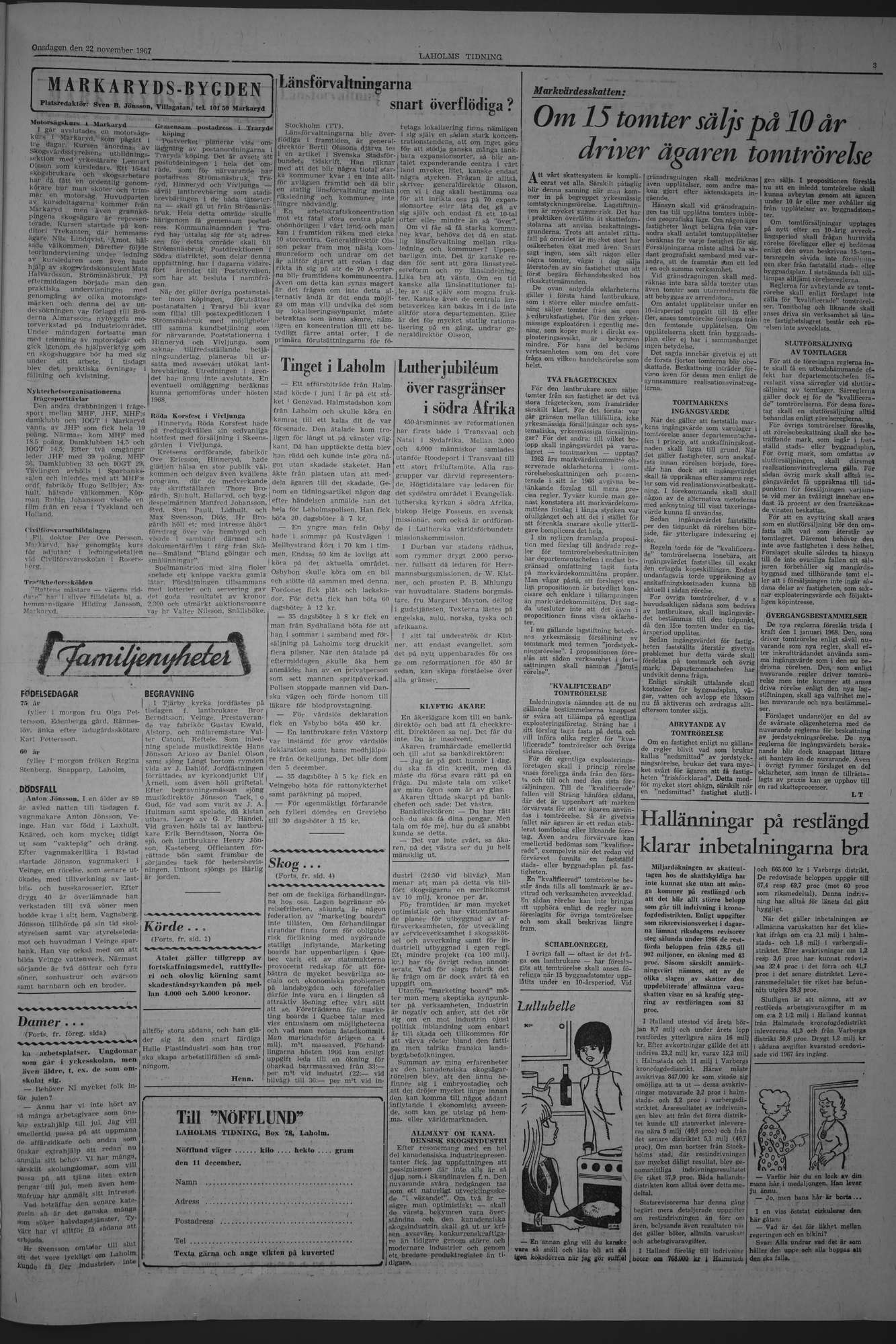 Laholms Tidning Onsdag 22 november 1967, sida 3