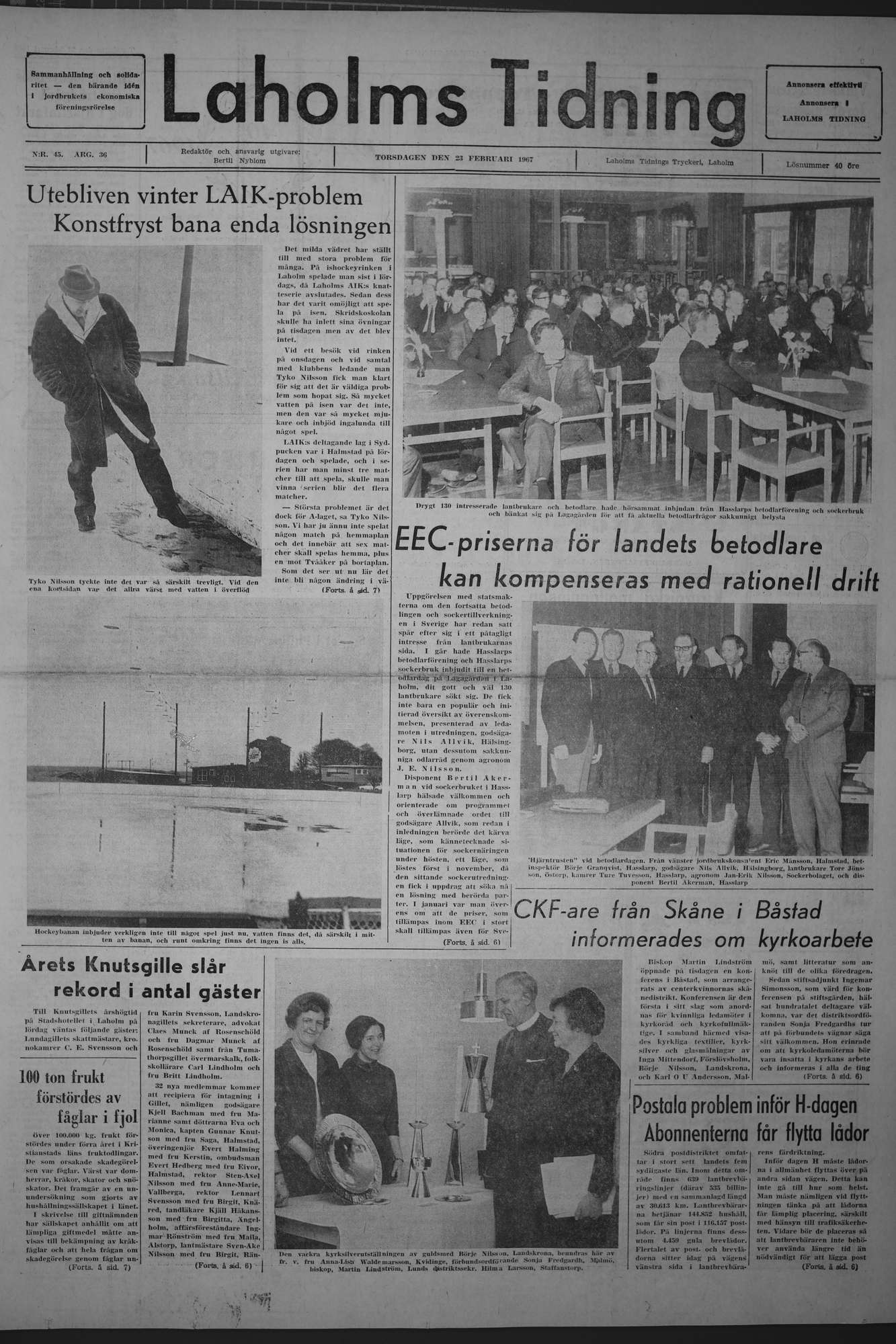 Laholms Tidning Torsdag 23 februari 1967, sida 1