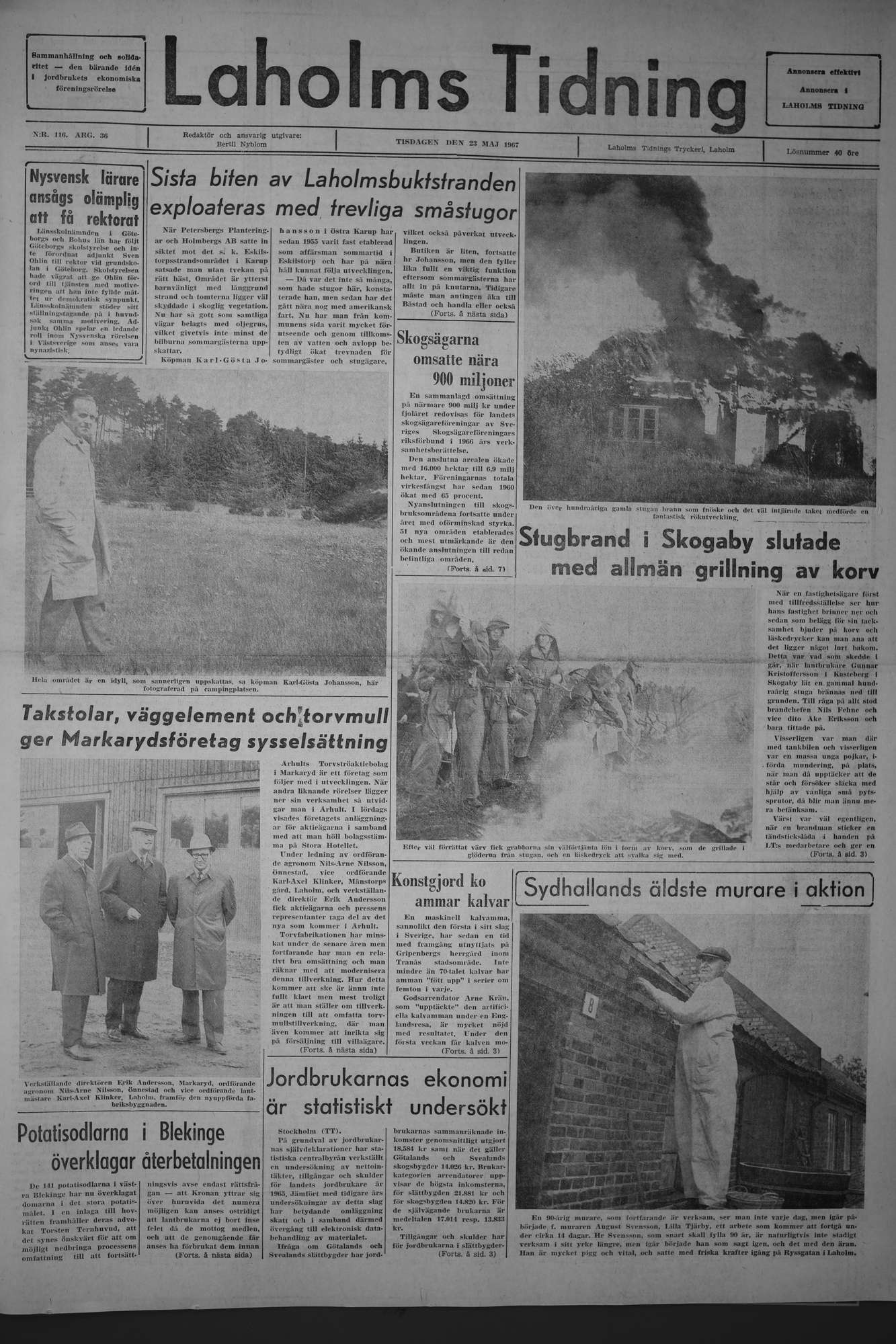 Laholms Tidning Tisdag 23 maj 1967, sida 1