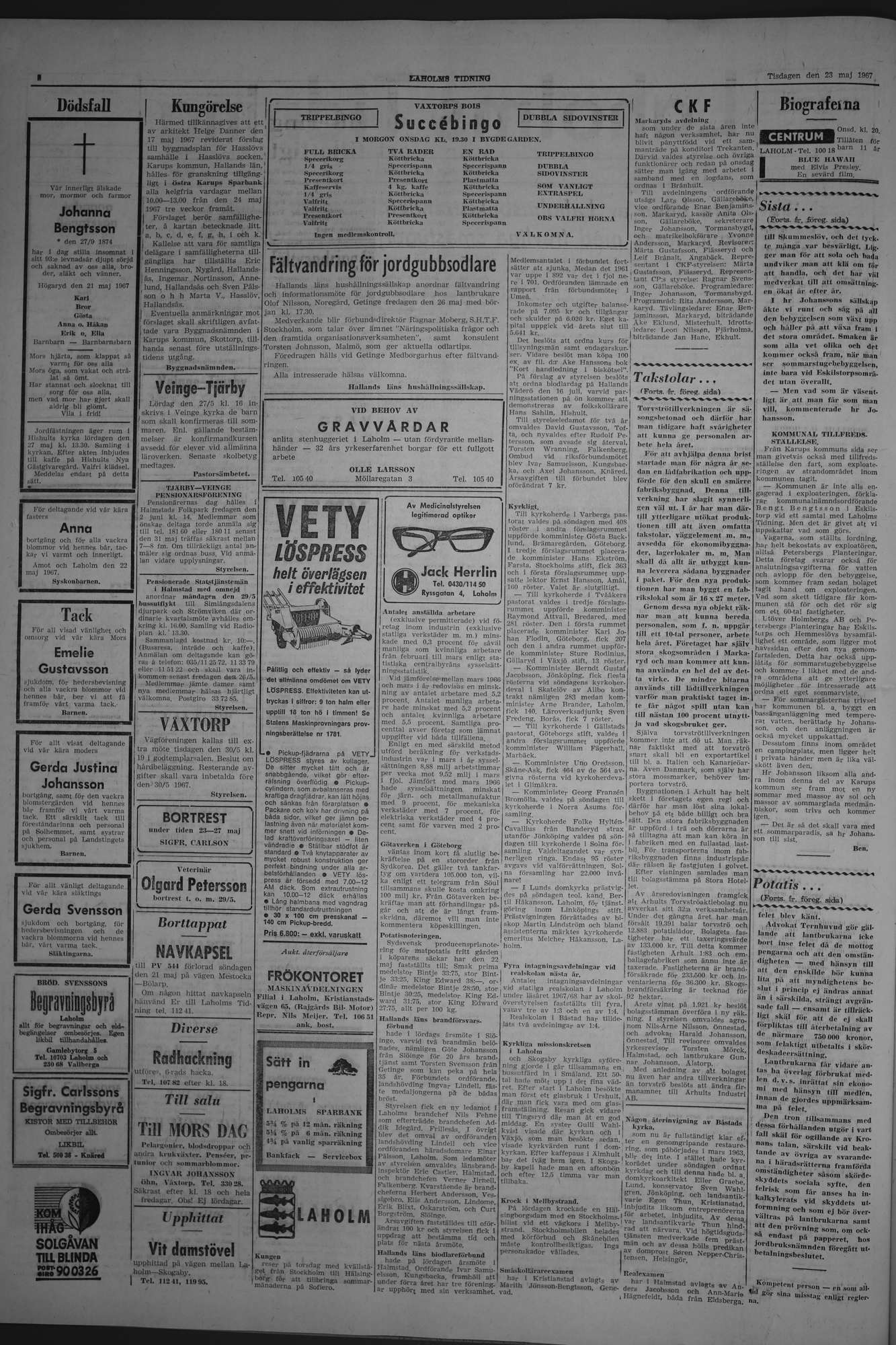 Laholms Tidning Tisdag 23 maj 1967, sida 2