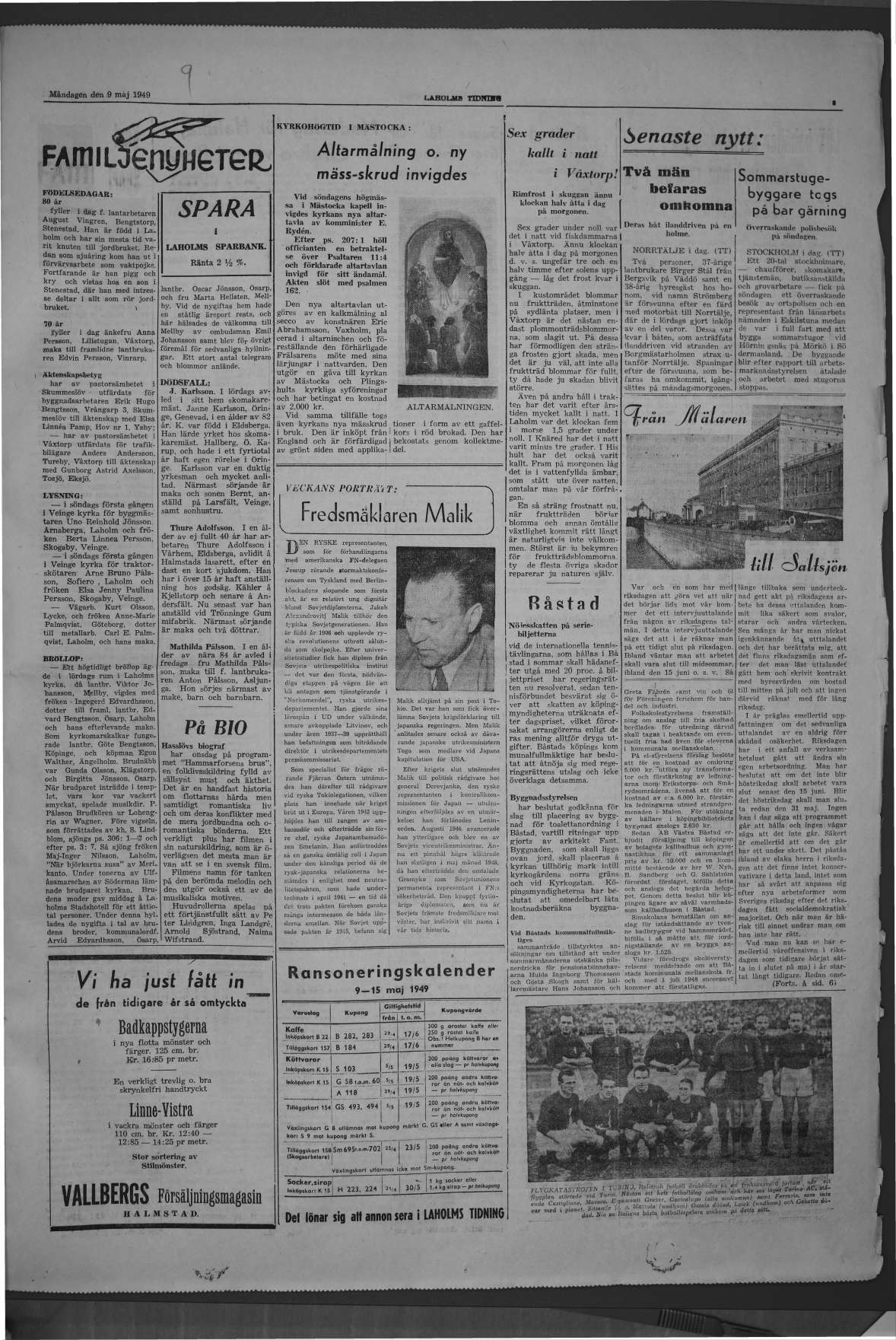 Laholms Tidning Måndag 9 maj 1949, sida 3