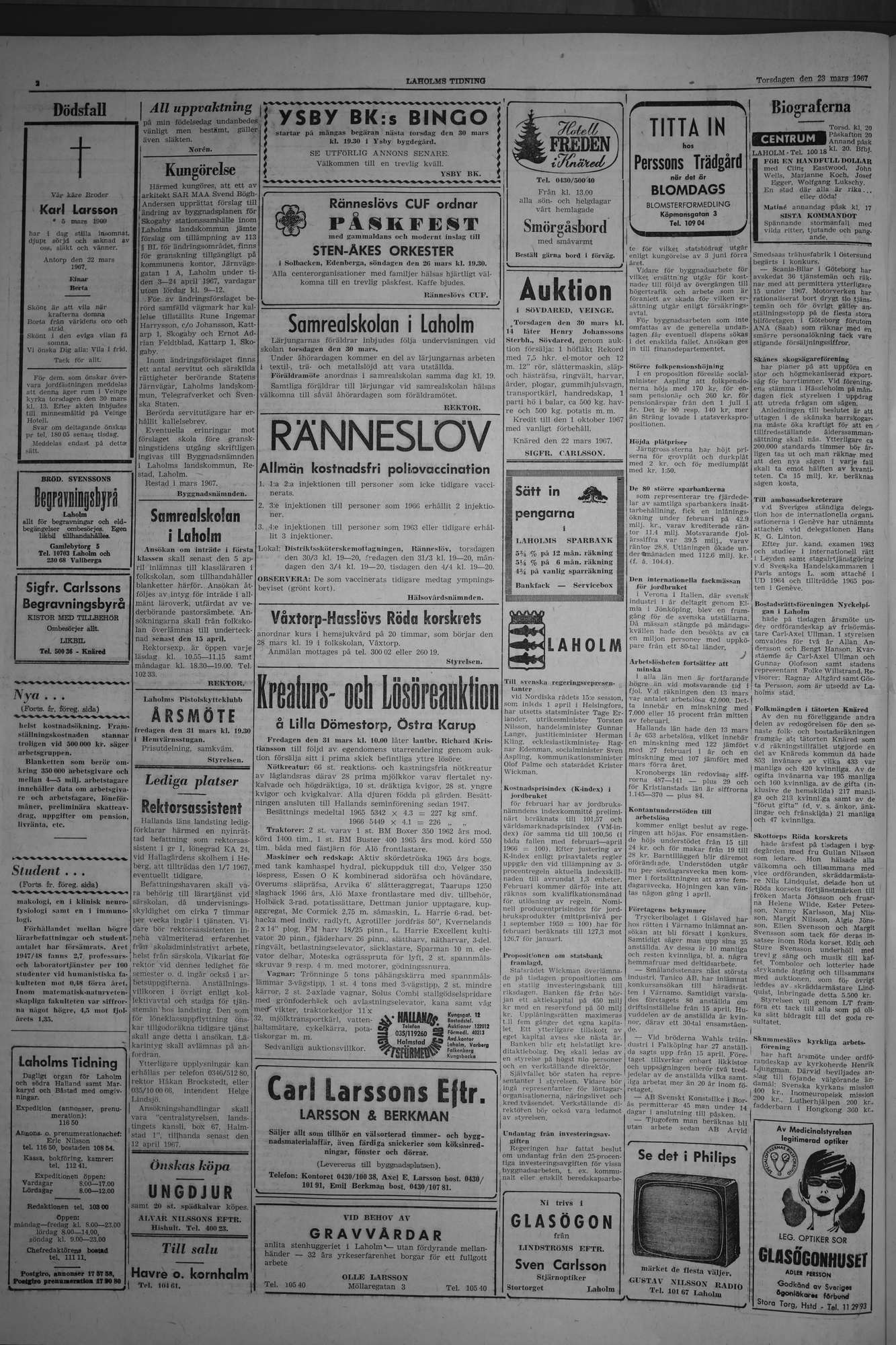 Laholms Tidning Torsdag 23 mars 1967, sida 2