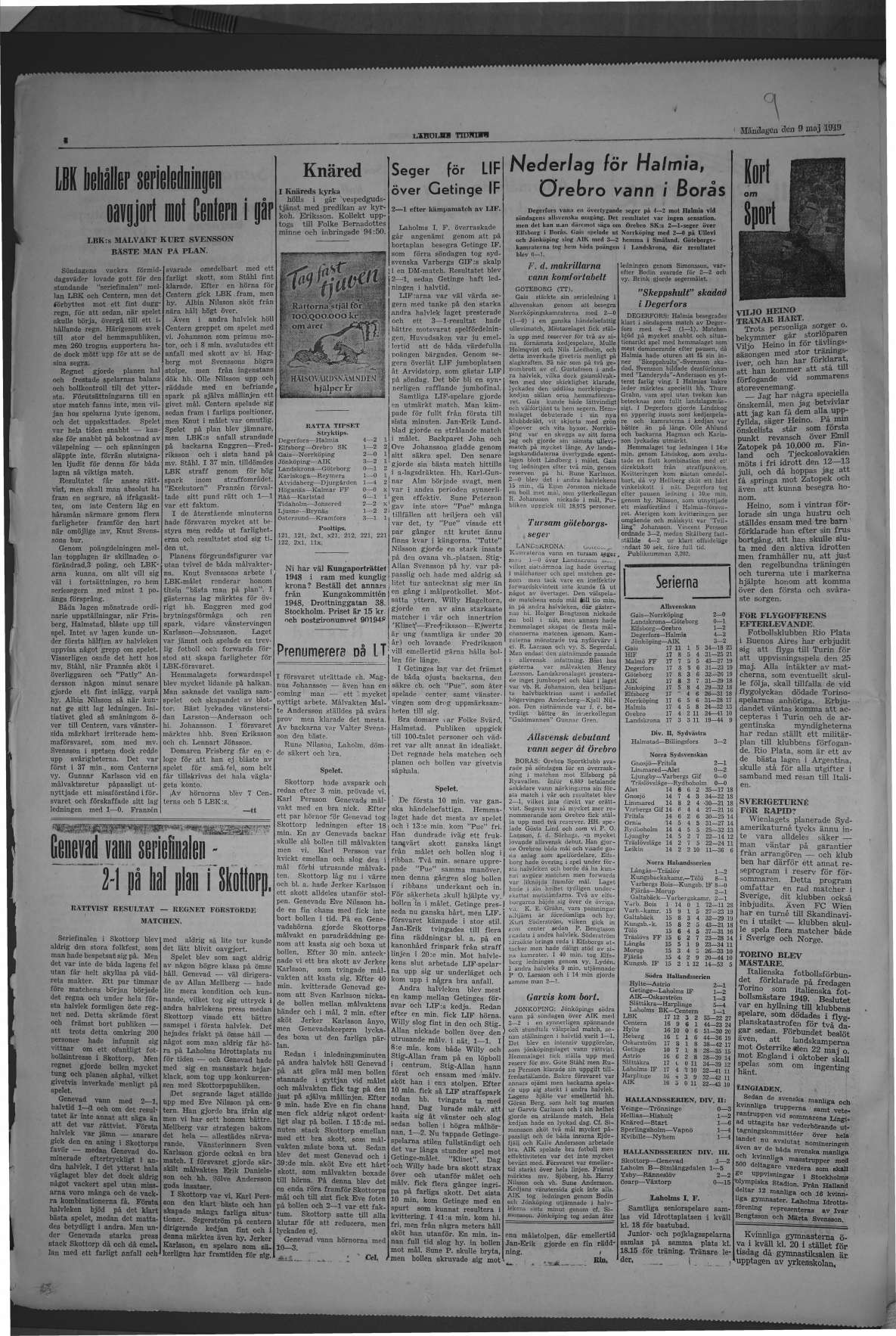 Laholms Tidning Måndag 9 maj 1949, sida 4