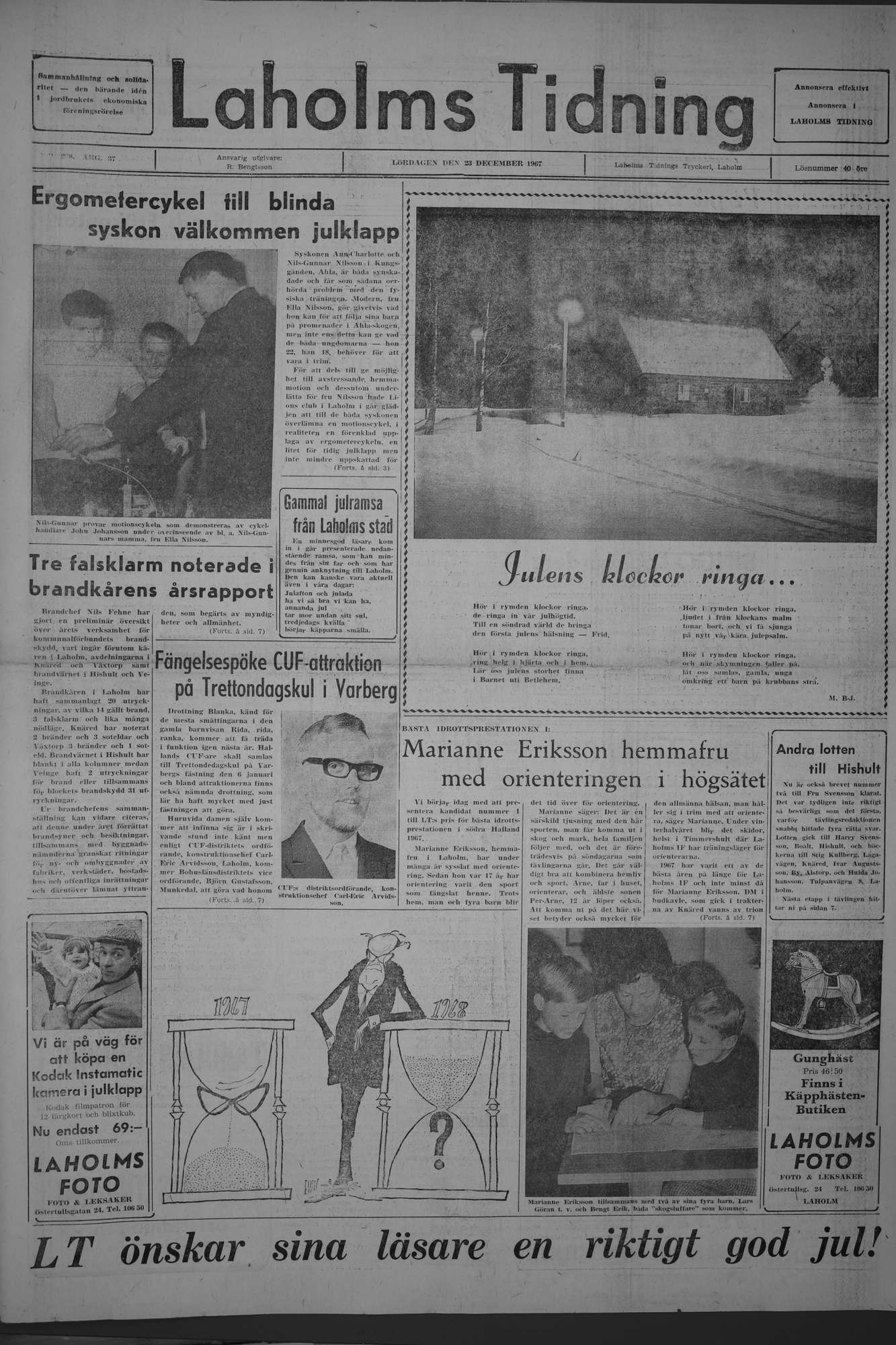 Laholms Tidning Torsdag 23 november 1967, sida 1