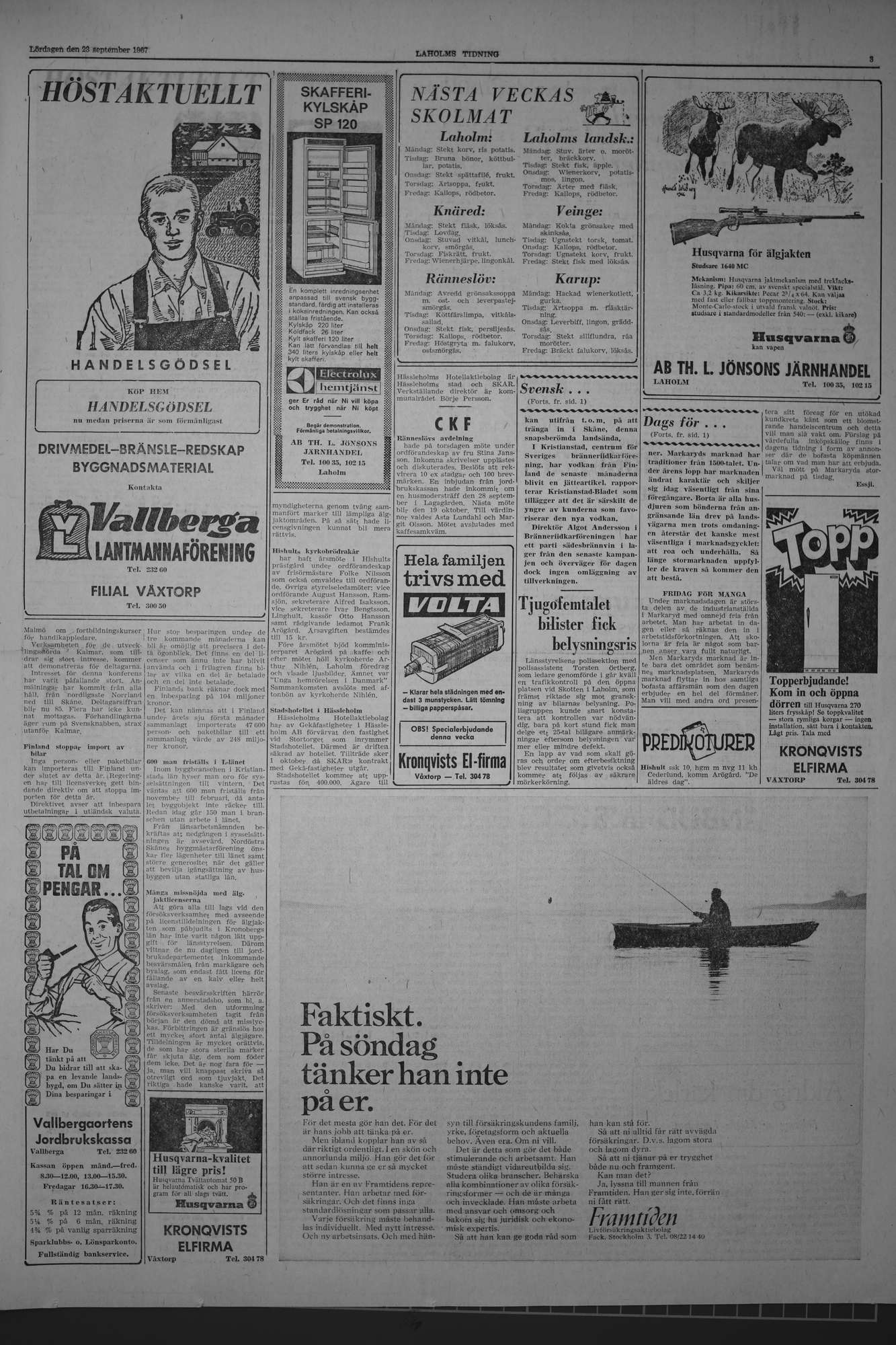 Laholms Tidning Lördag 23 september 1967, sida 3