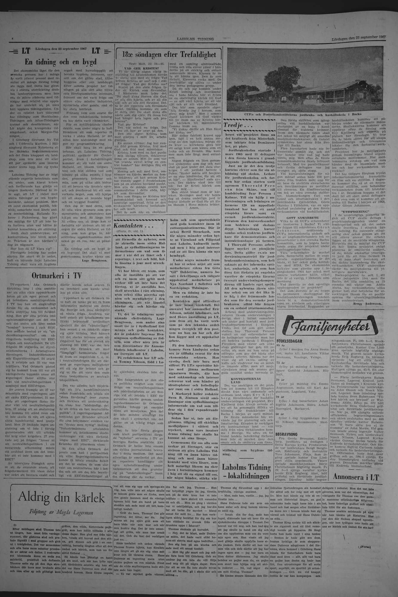 Laholms Tidning Lördag 23 september 1967, sida 4