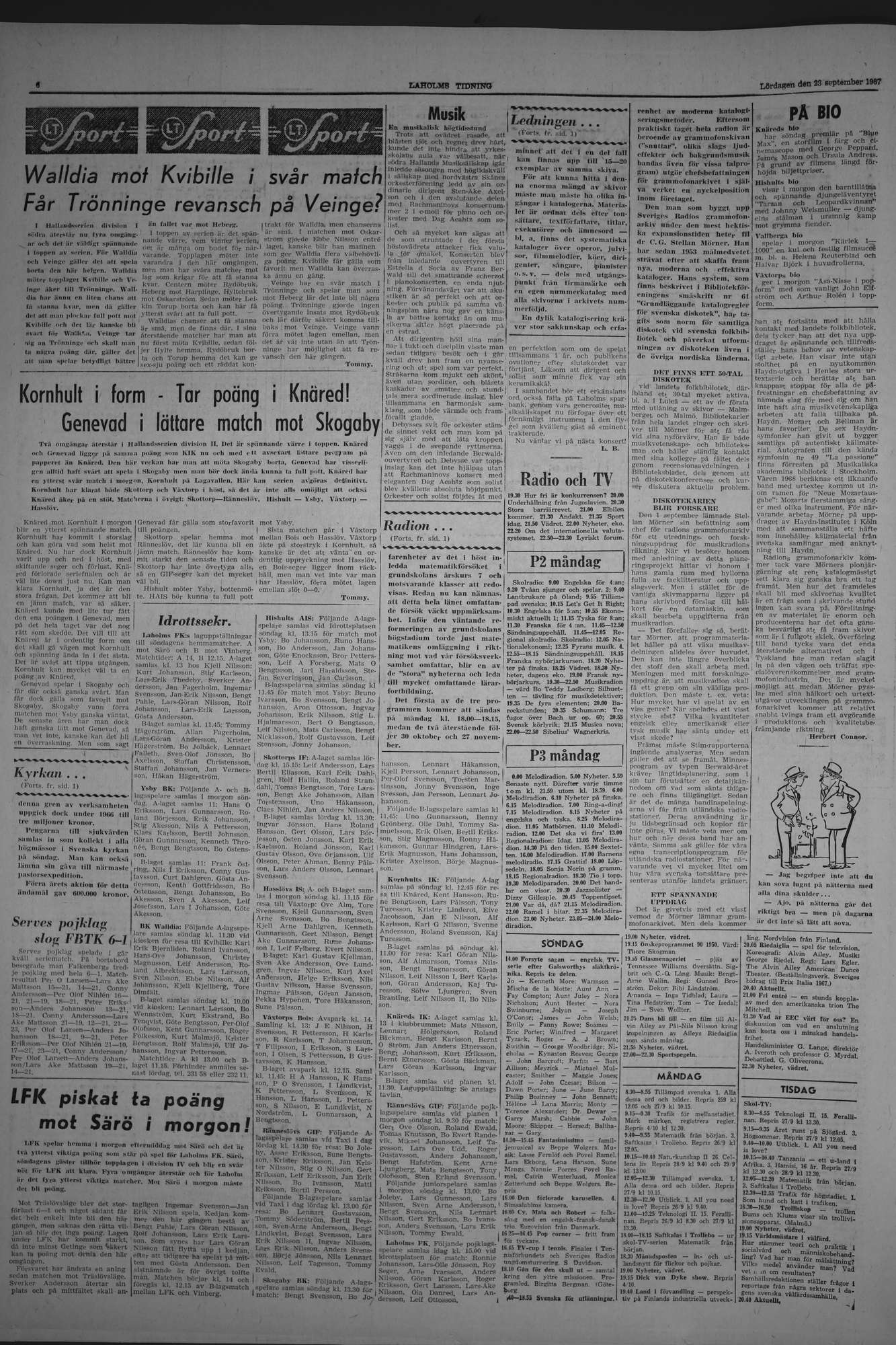 Laholms Tidning Lördag 23 september 1967, sida 6
