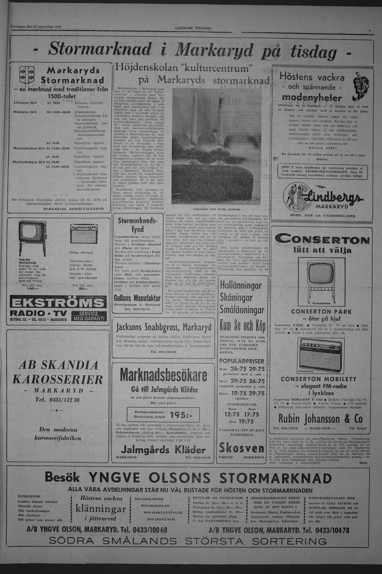 Laholms Tidning Lördag 23 september 1967, sida 7