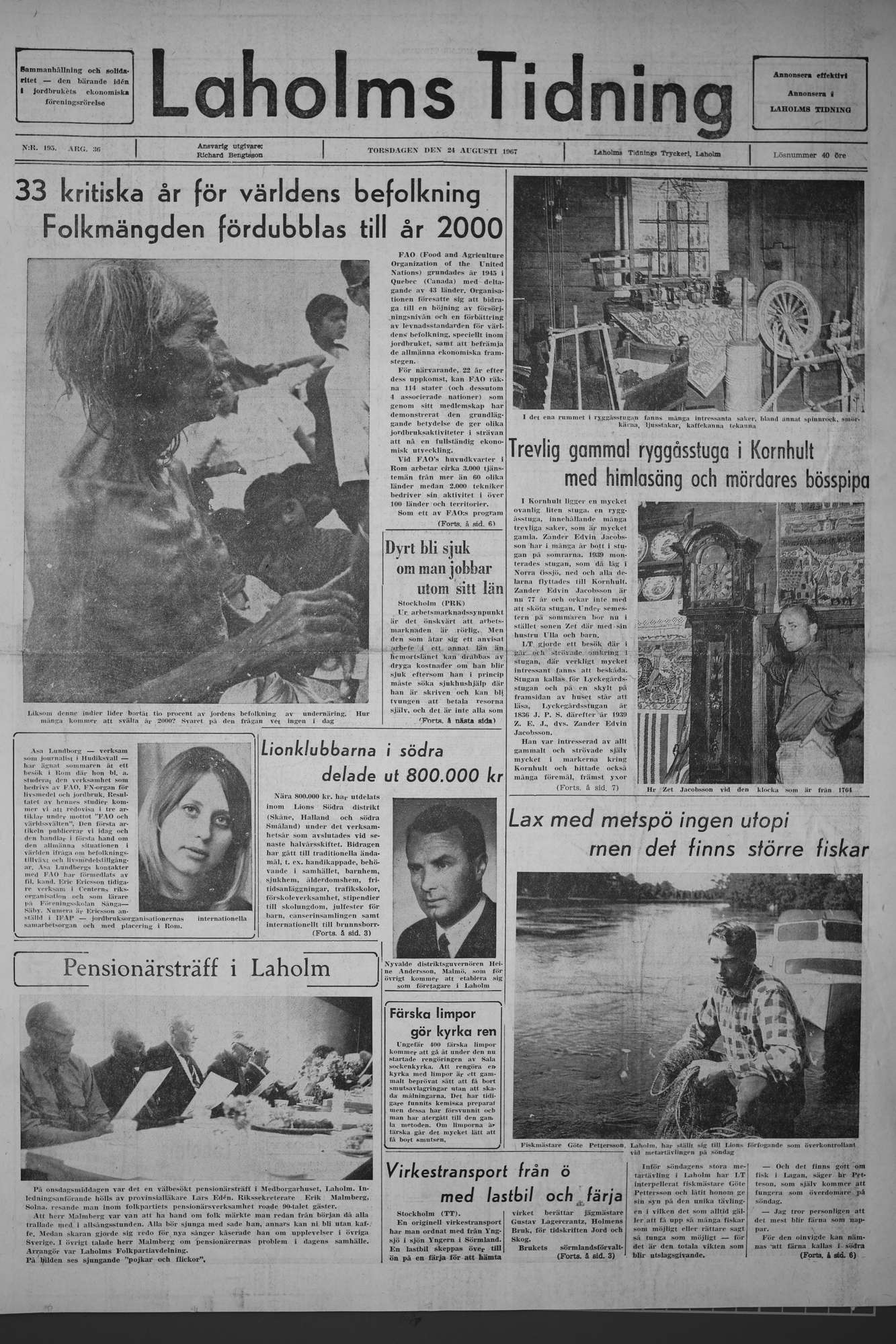 Laholms Tidning Torsdag 24 augusti 1967, sida 1