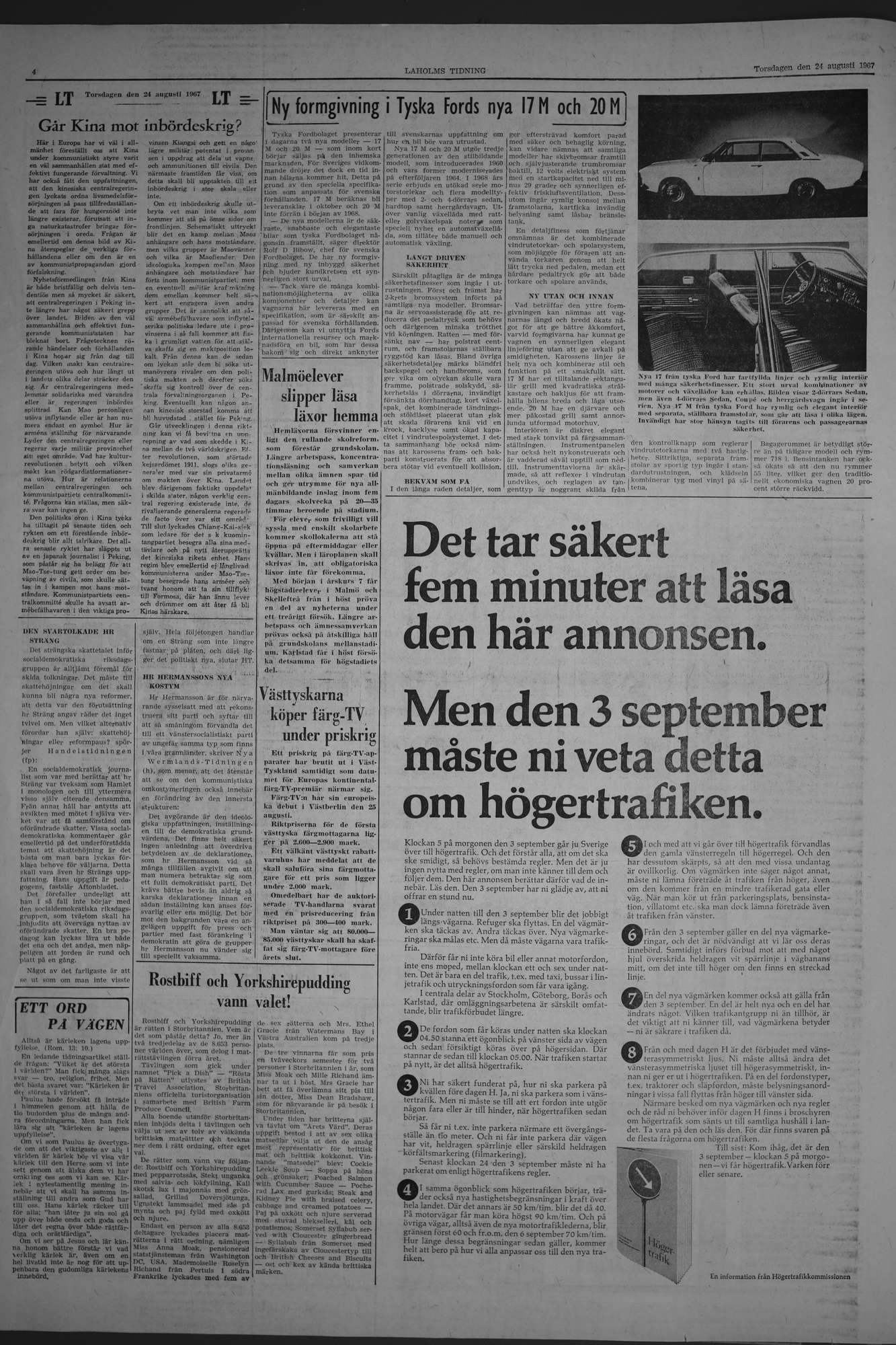 Laholms Tidning Torsdag 24 augusti 1967, sida 4