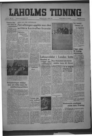Förstasidan, Lördag 9 april 1949