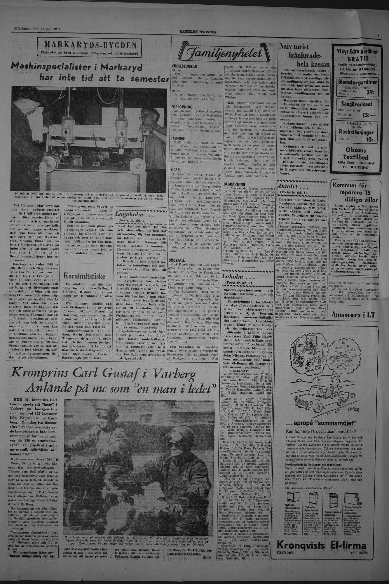 Laholms Tidning Måndag 24 juli 1967, sida 3