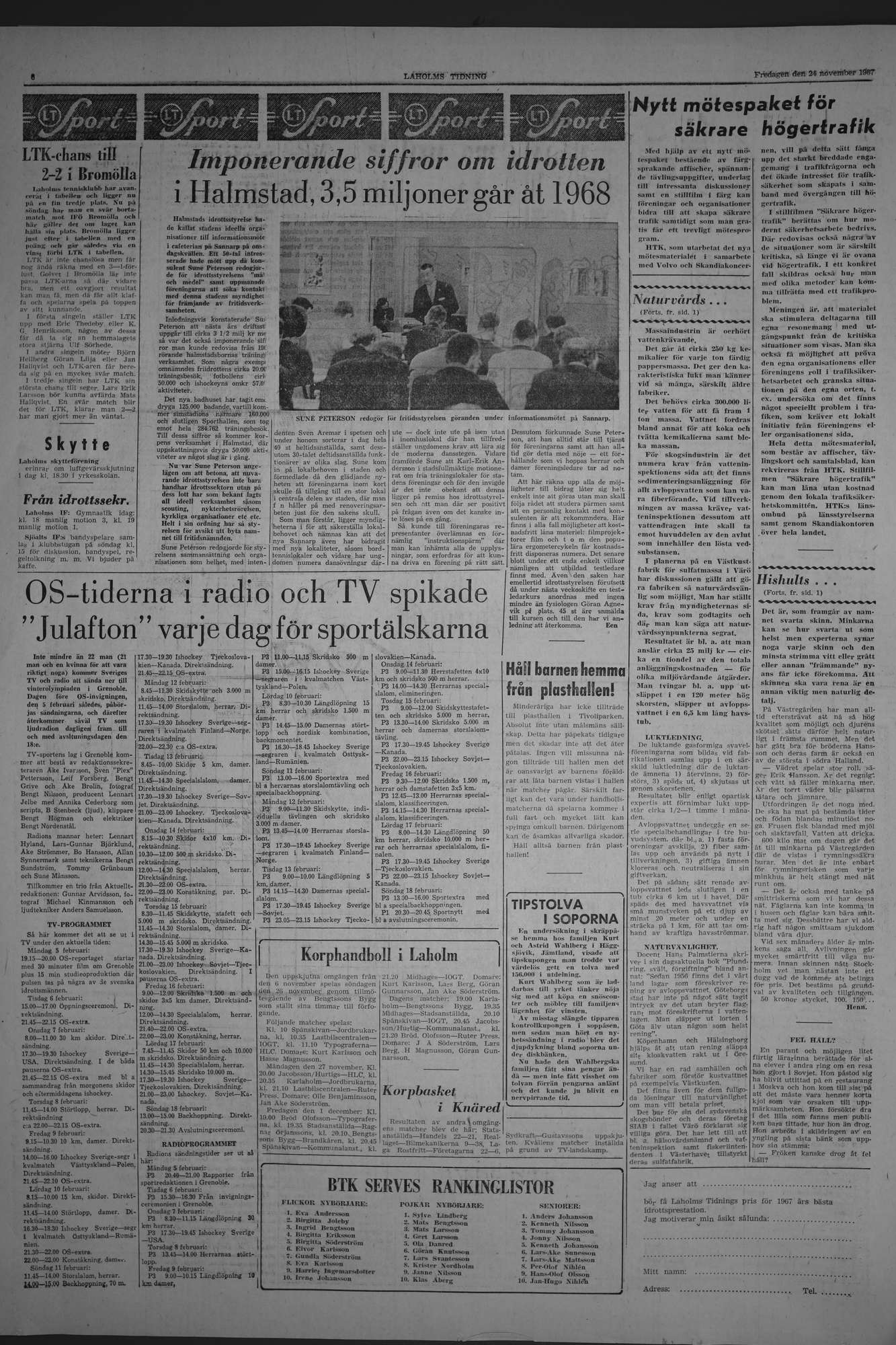 Laholms Tidning Fredag 24 november 1967, sida 6