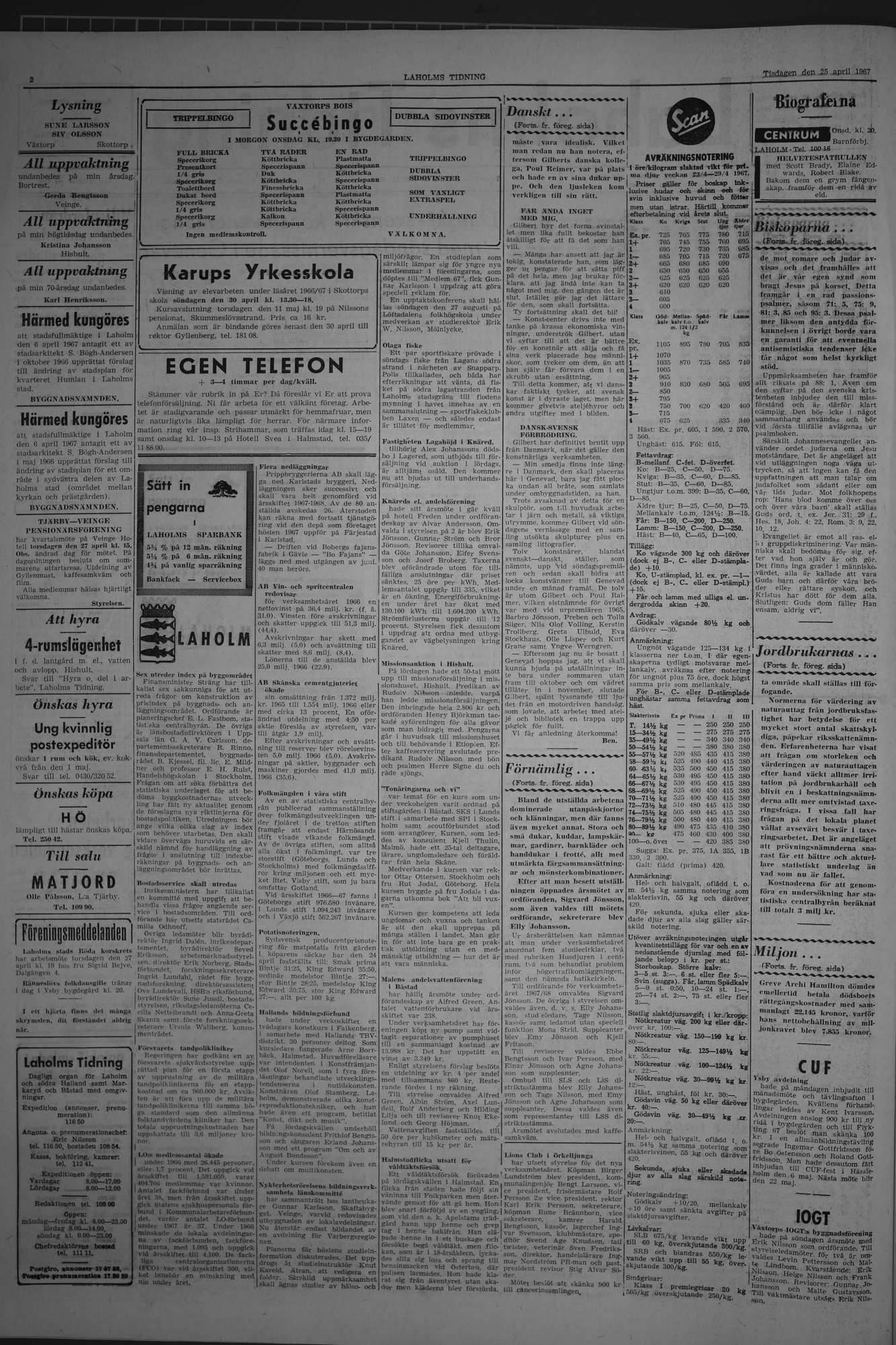 Laholms Tidning Tisdag 25 april 1967, sida 2