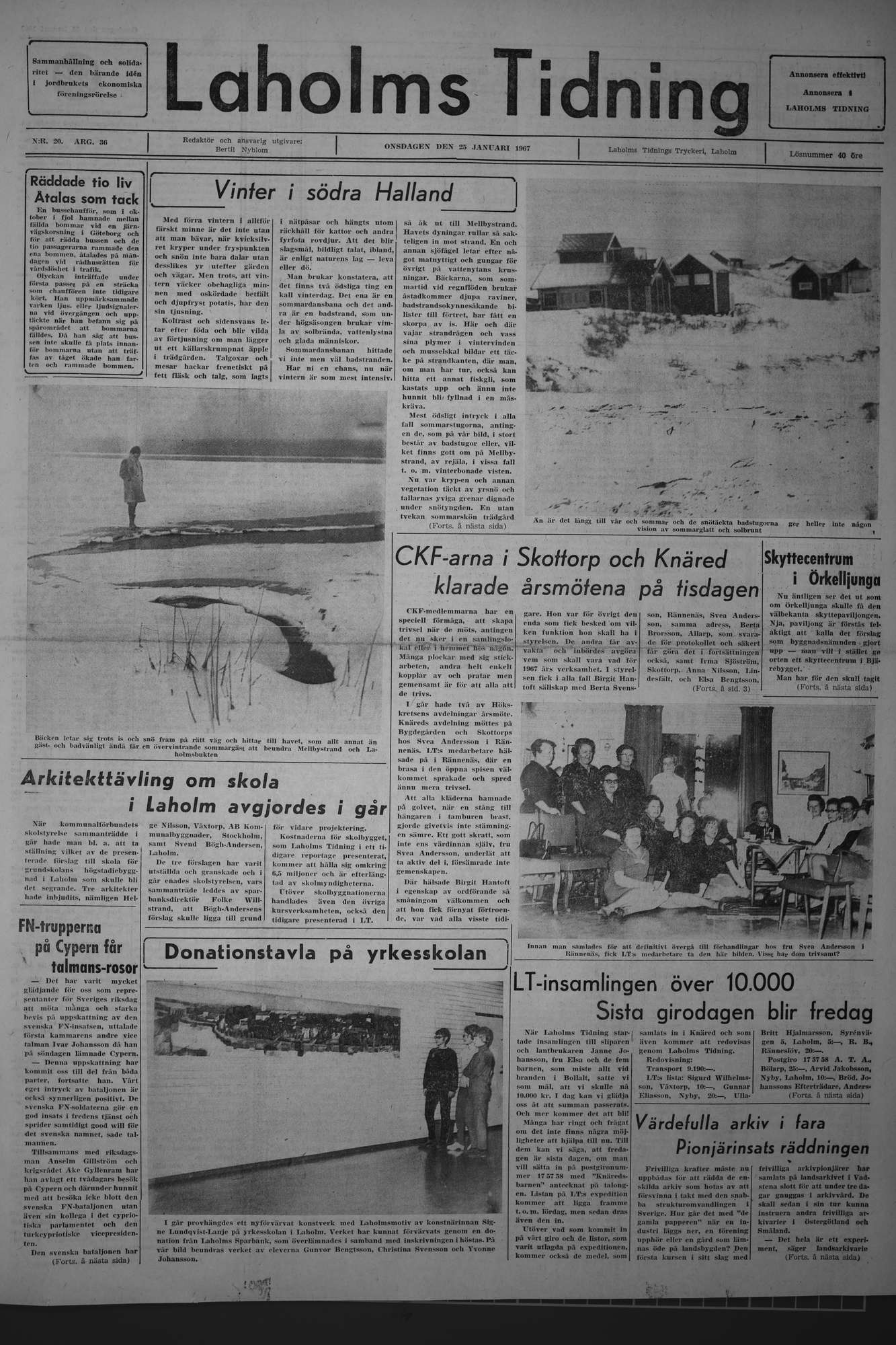 Laholms Tidning Onsdag 25 januari 1967, sida 1