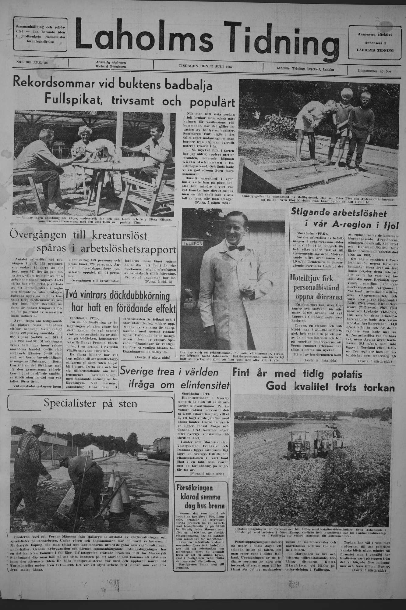 Laholms Tidning Tisdag 25 juli 1967, sida 1