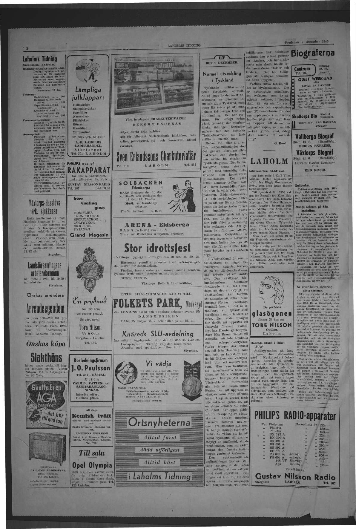 Laholms Tidning Fredag 9 december 1949, sida 2