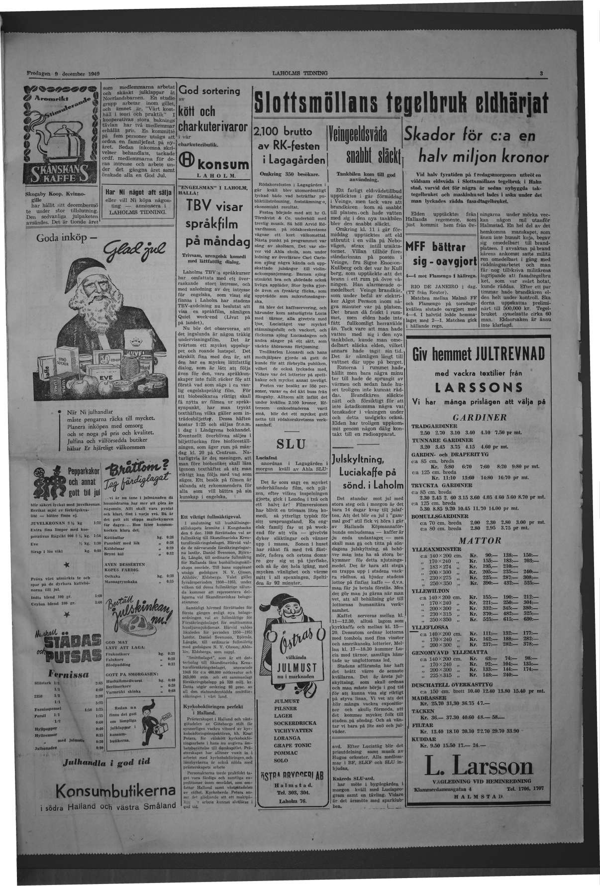 Laholms Tidning Fredag 9 december 1949, sida 3