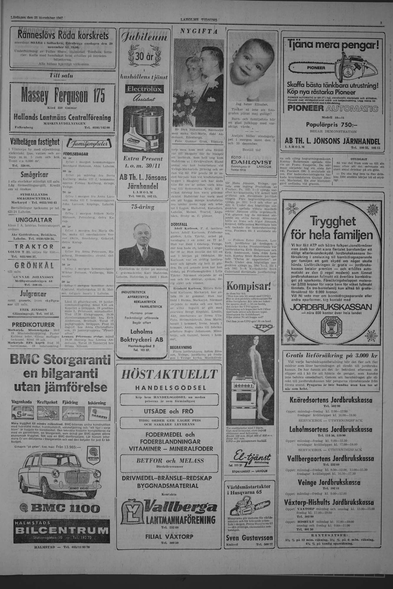 Laholms Tidning Lördag 25 november 1967, sida 3