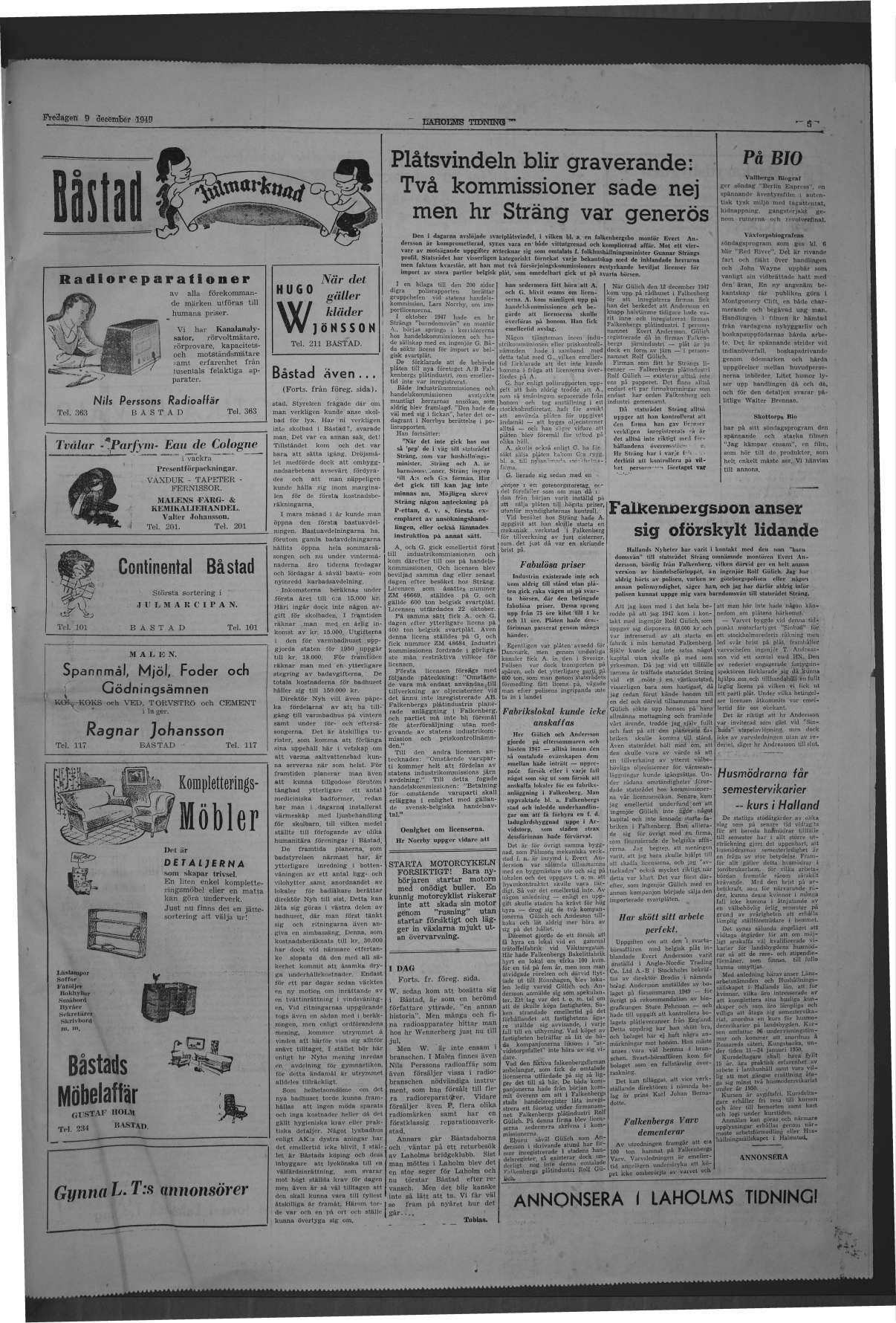 Laholms Tidning Fredag 9 december 1949, sida 5