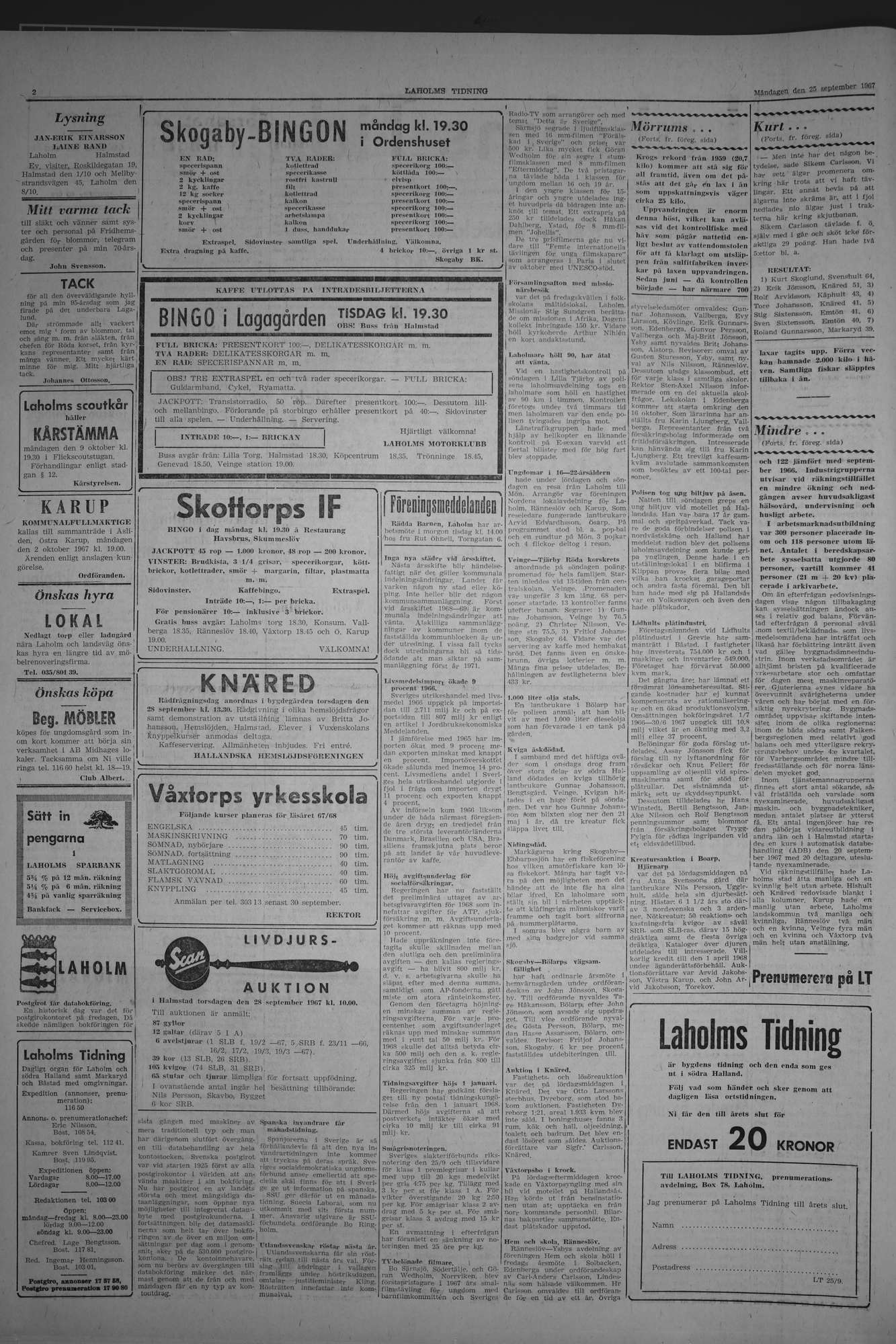 Laholms Tidning Måndag 25 september 1967, sida 2