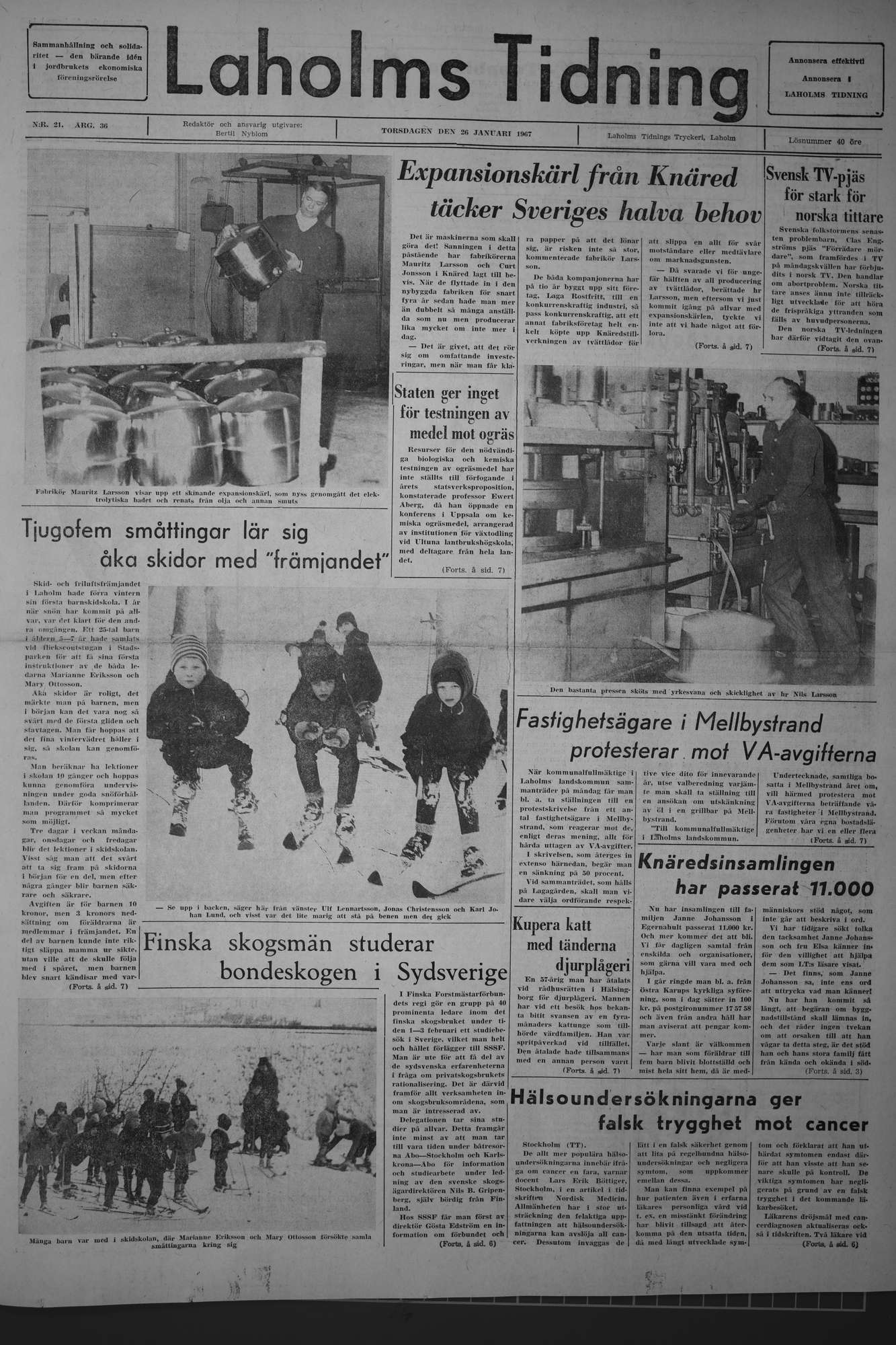 Laholms Tidning Torsdag 26 januari 1967, sida 1