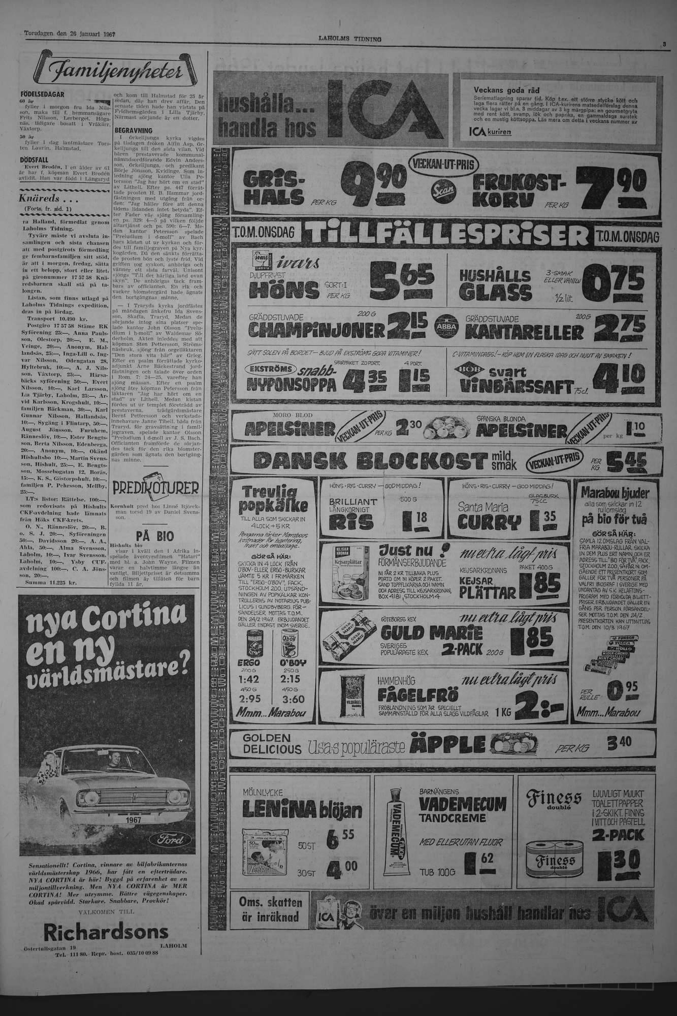 Laholms Tidning Torsdag 26 januari 1967, sida 3
