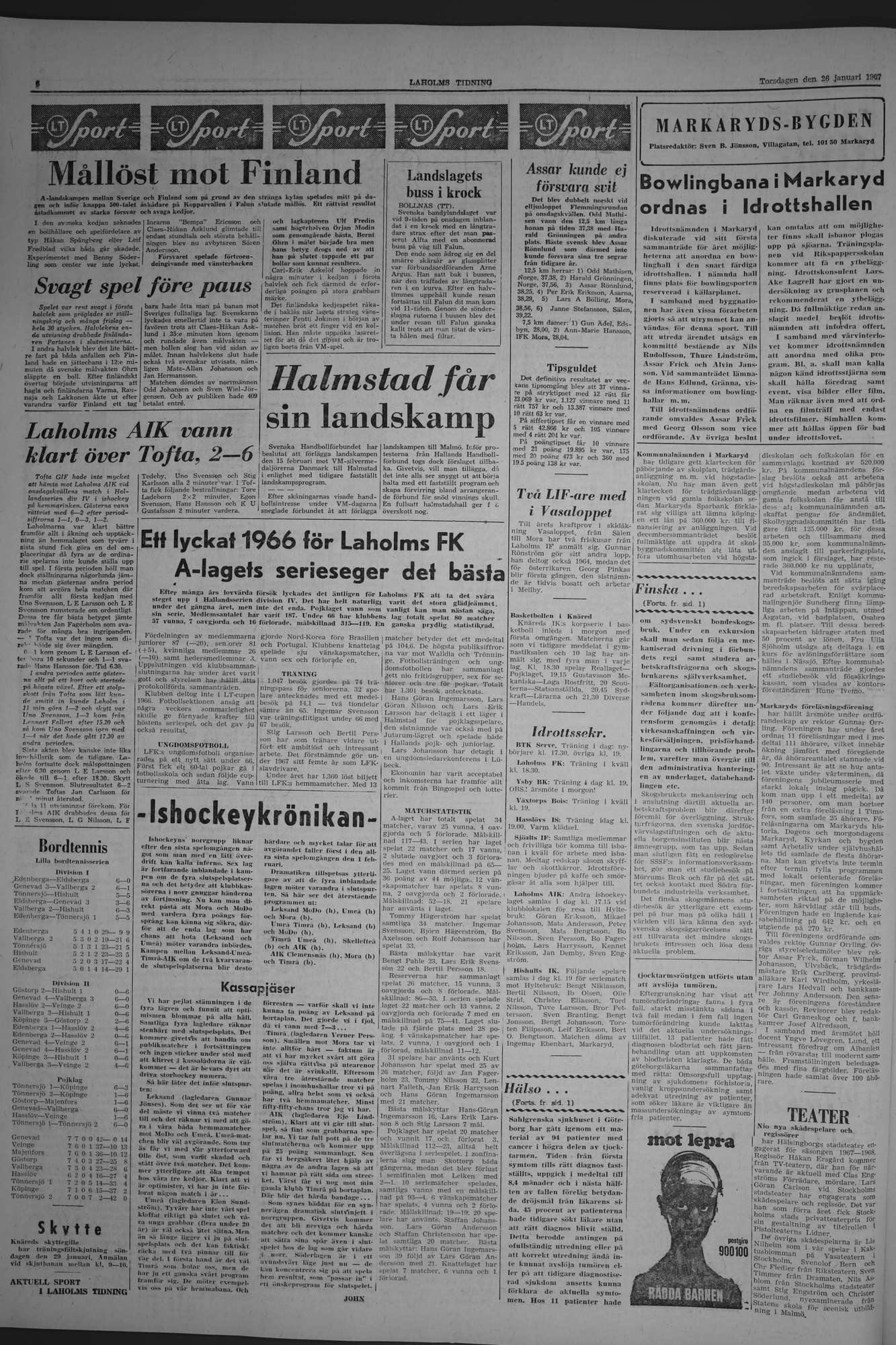 Laholms Tidning Torsdag 26 januari 1967, sida 6