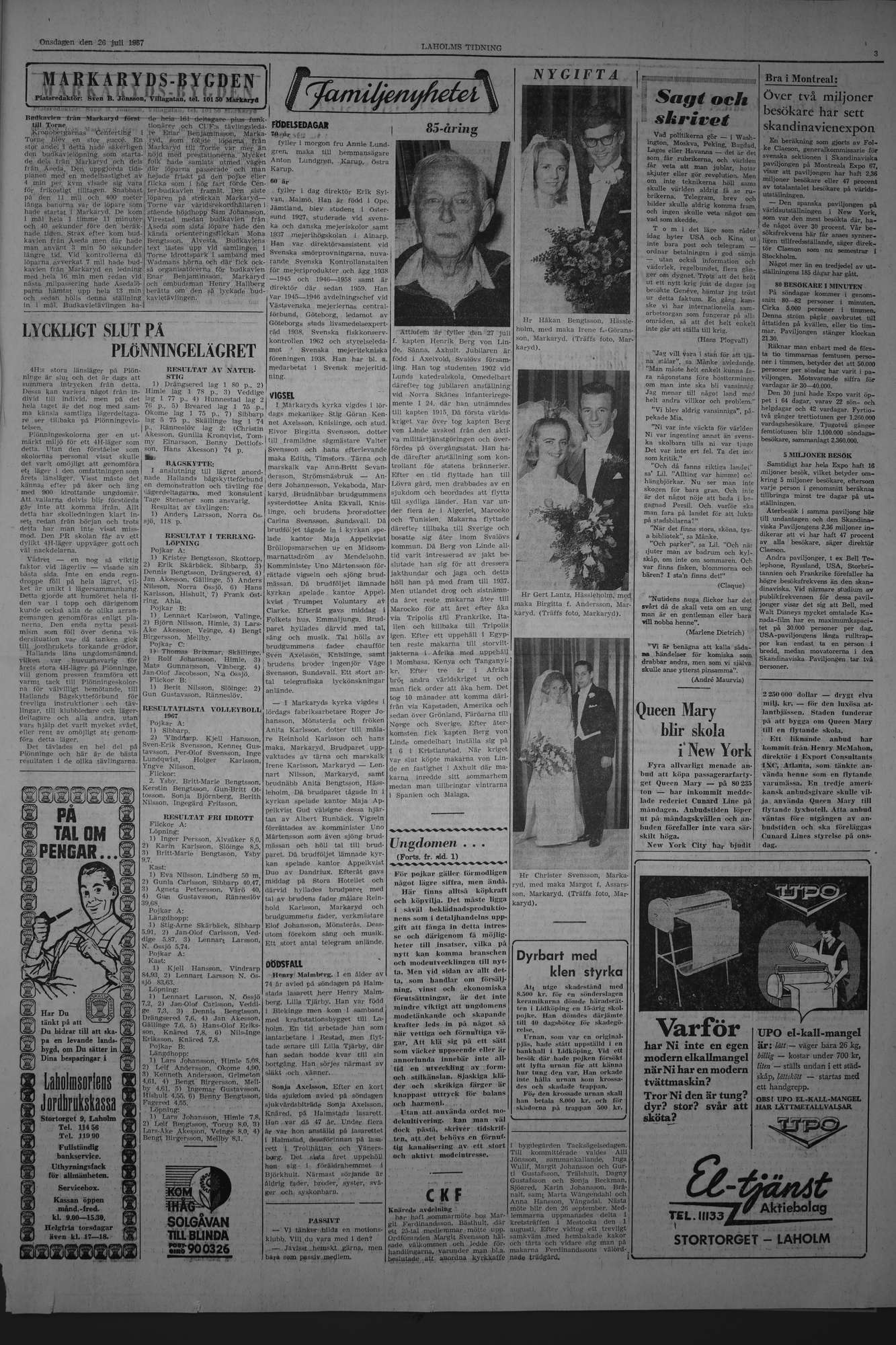 Laholms Tidning Onsdag 26 juli 1967, sida 3