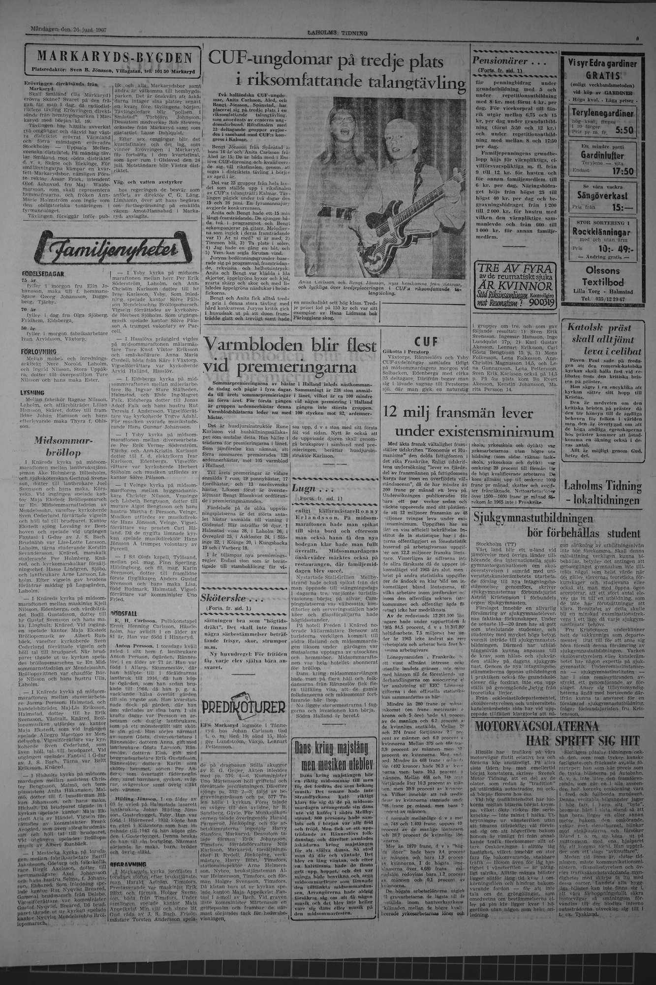 Laholms Tidning Måndag 26 juni 1967, sida 3