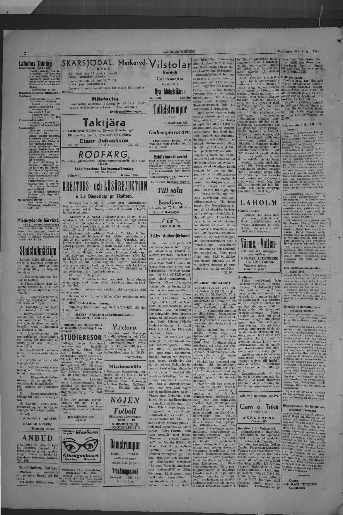 Laholms Tidning Torsdag 9 juni 1949, sida 2