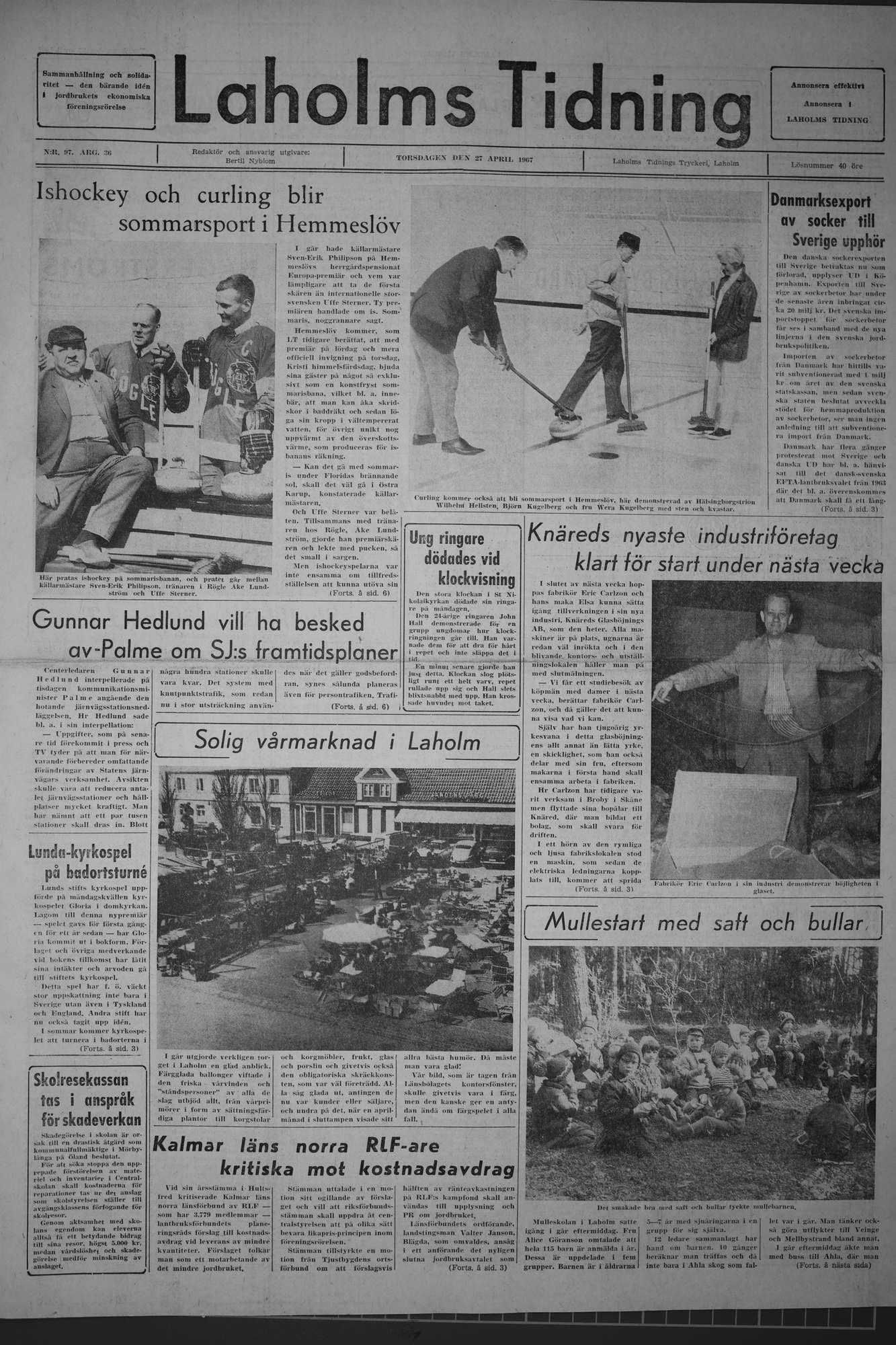 Laholms Tidning Torsdag 27 april 1967, sida 1