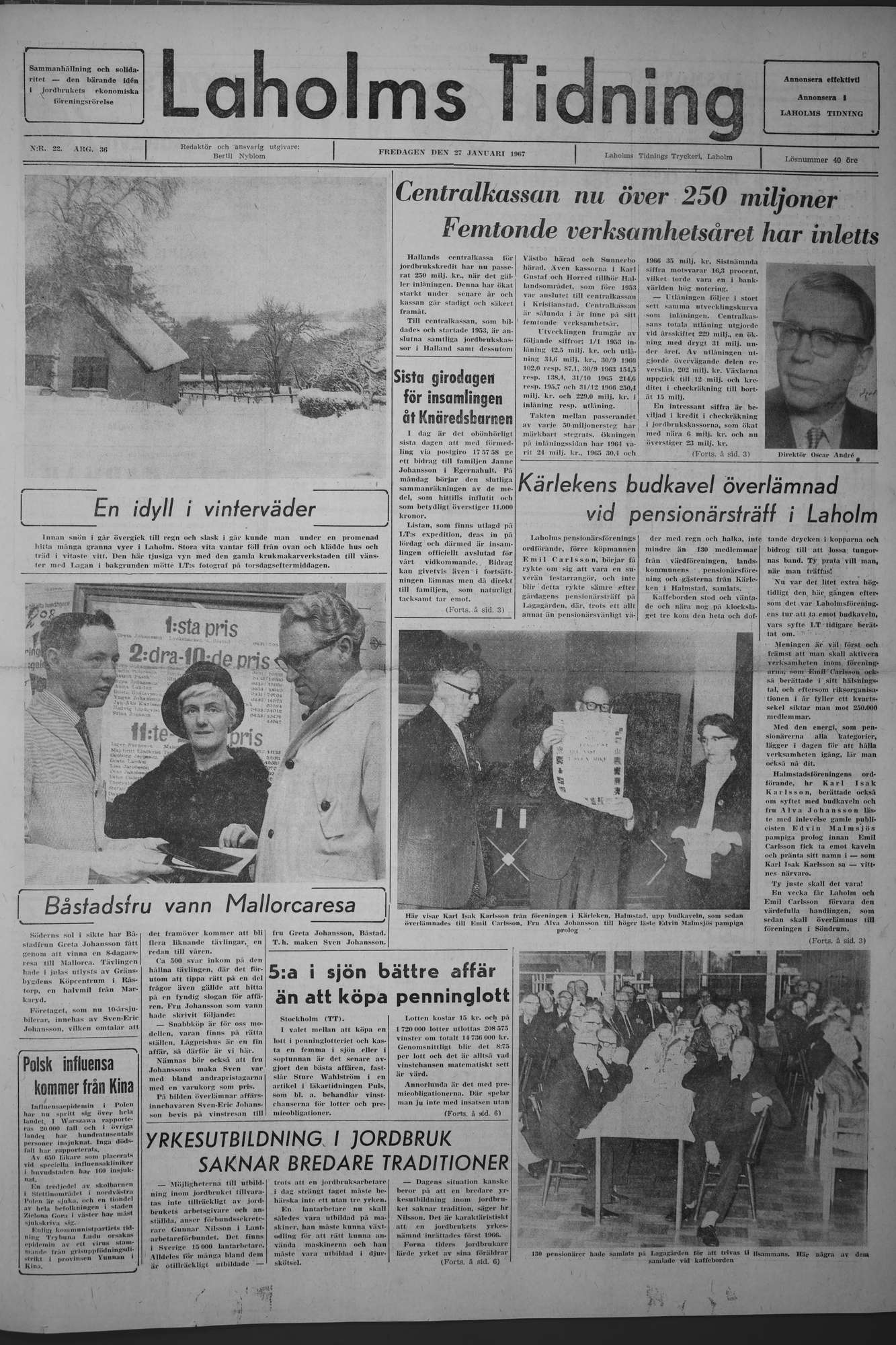 Laholms Tidning Fredag 27 januari 1967, sida 1