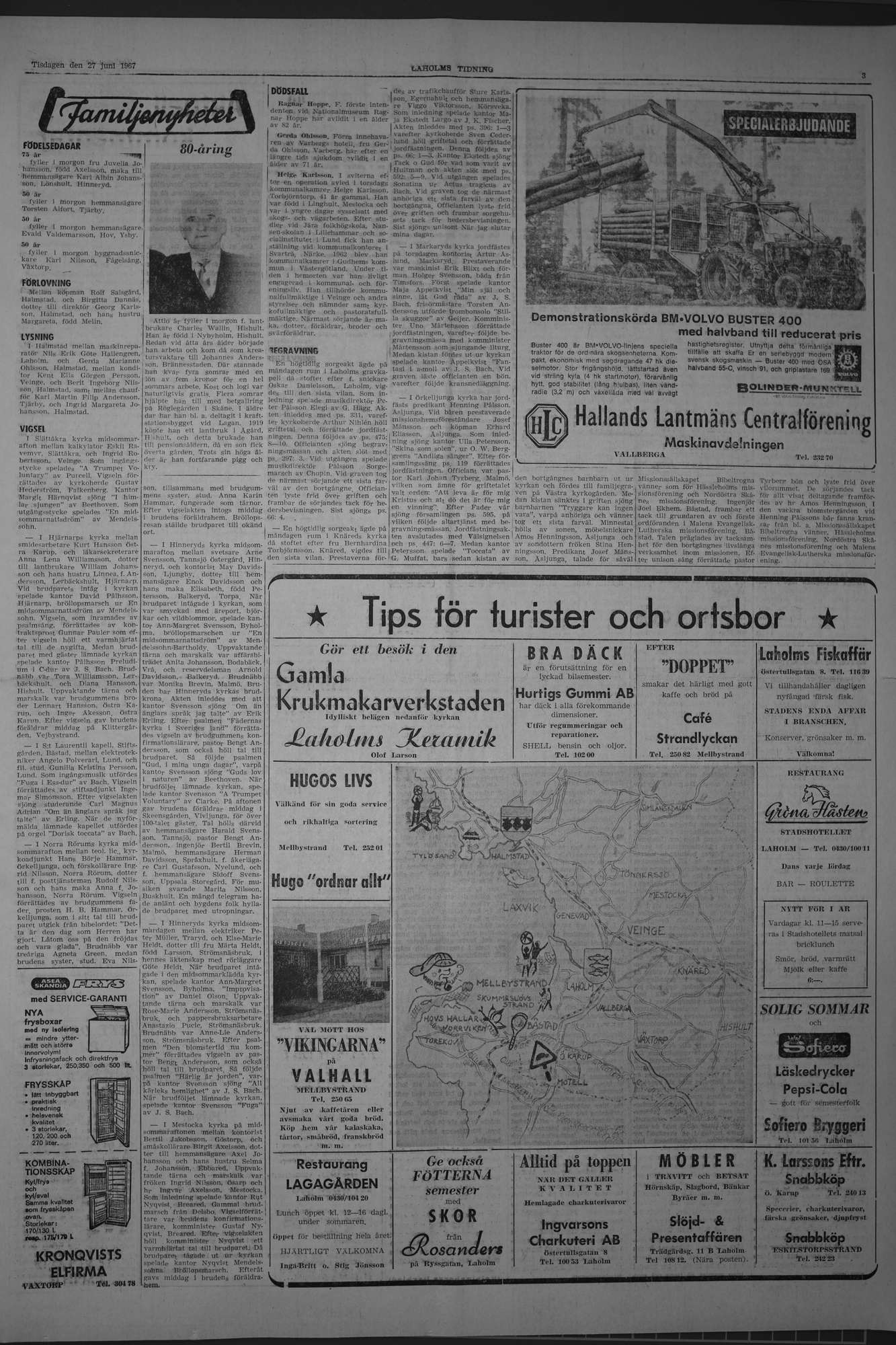 Laholms Tidning Tisdag 27 juni 1967, sida 3