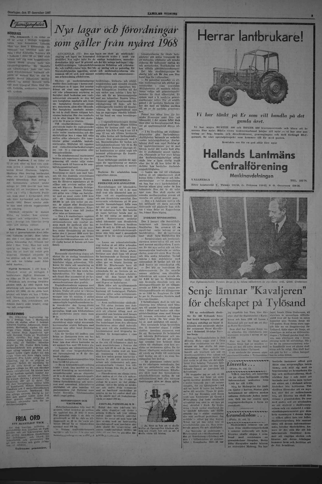Laholms Tidning Måndag 27 november 1967, sida 3