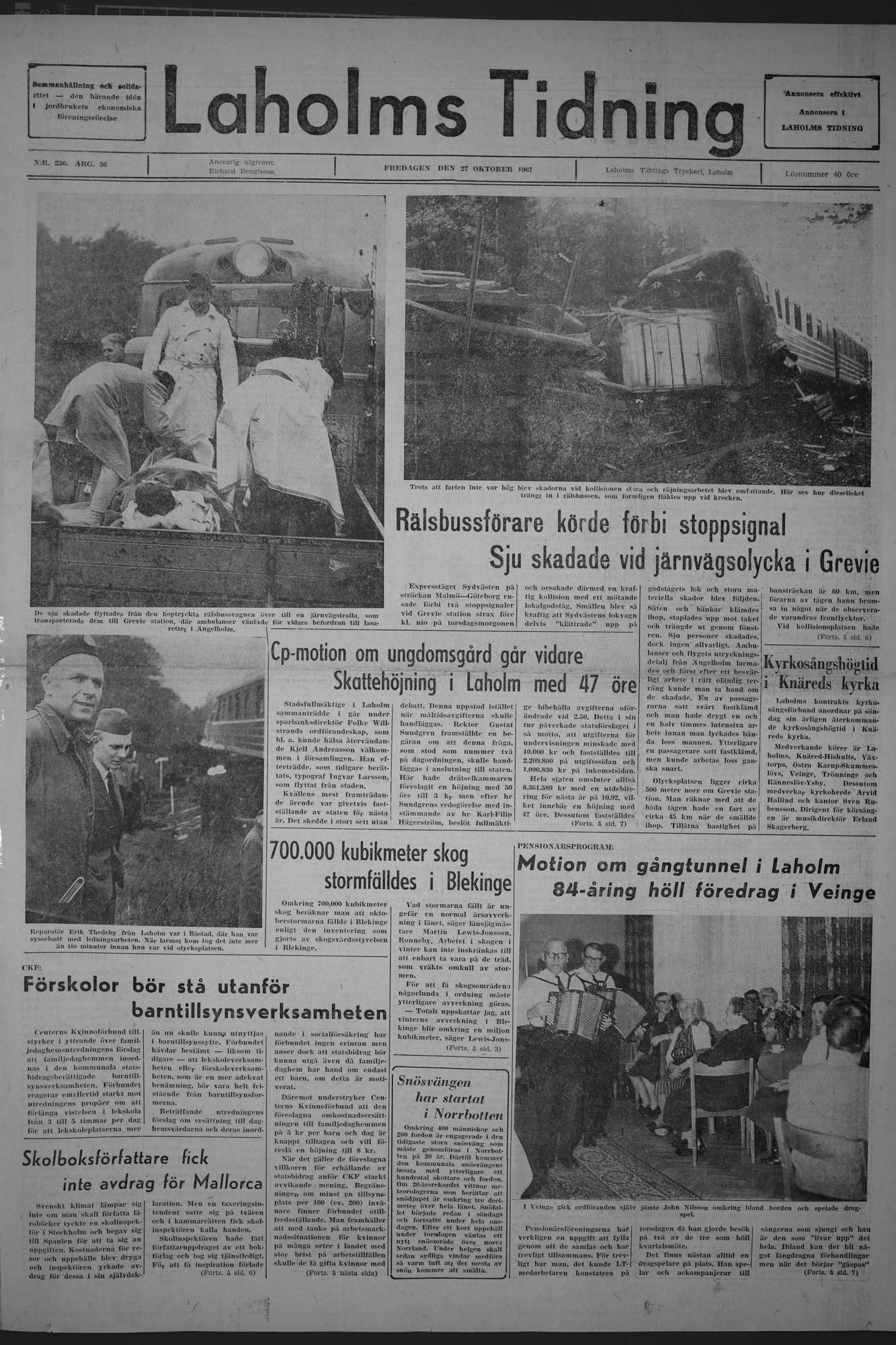 Laholms Tidning Fredag 27 oktober 1967, sida 1