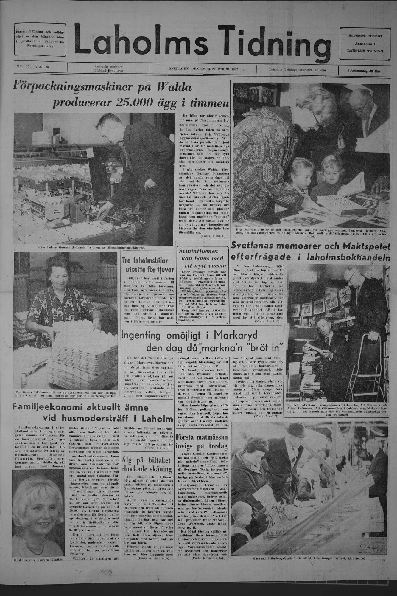 Laholms Tidning Onsdag 27 september 1967, sida 1