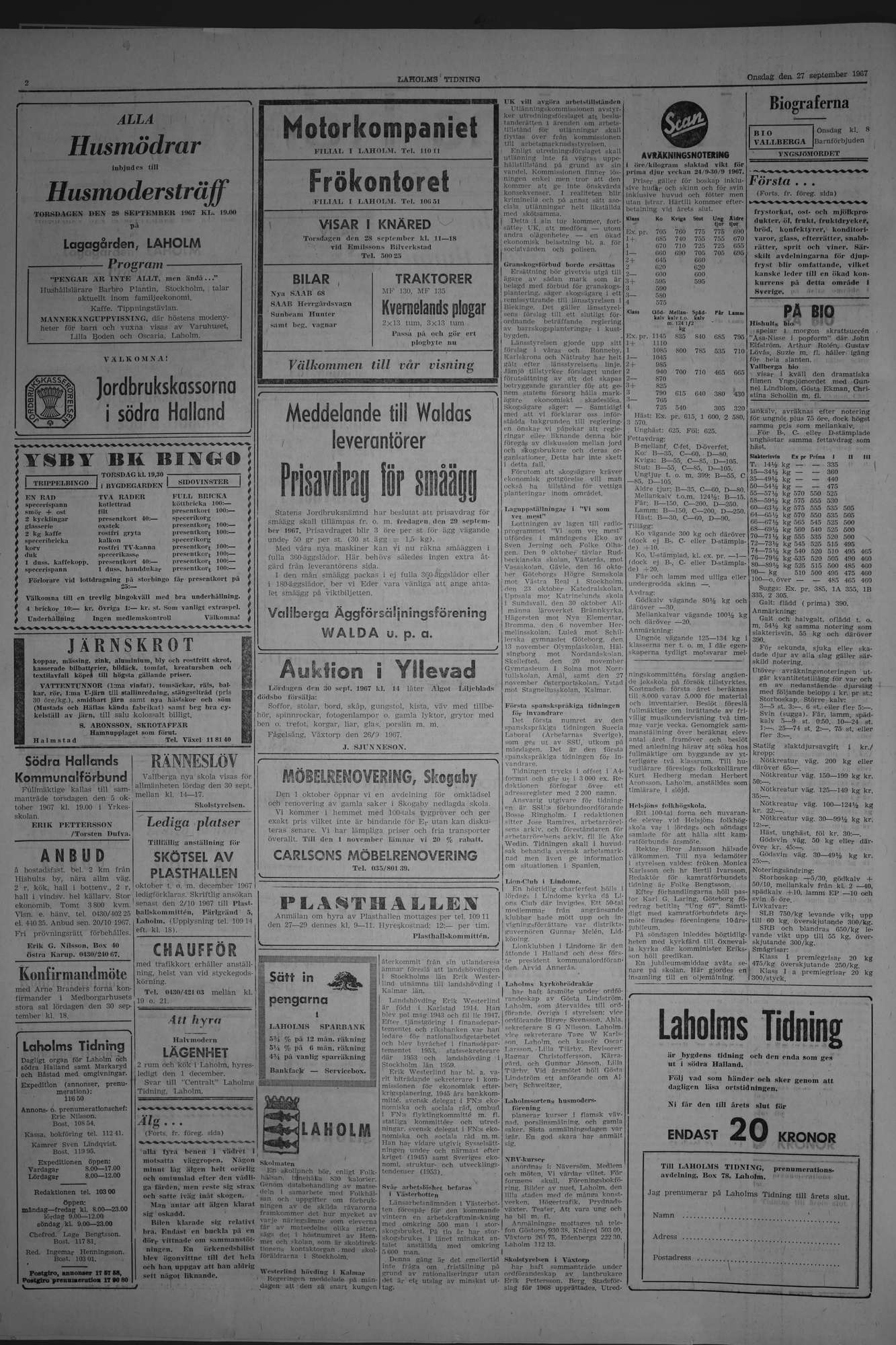 Laholms Tidning Onsdag 27 september 1967, sida 2