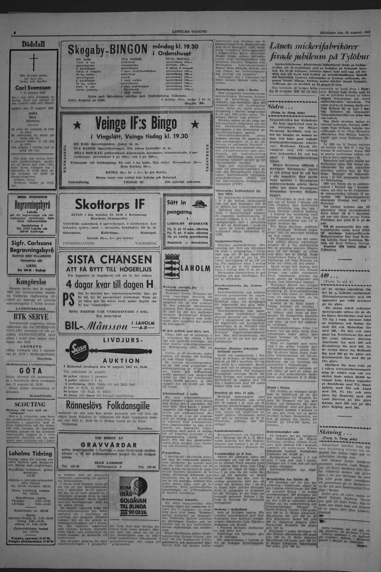 Laholms Tidning Måndag 28 augusti 1967, sida 2