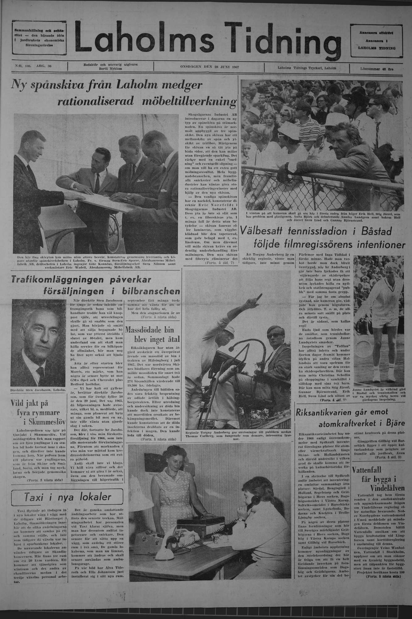 Laholms Tidning Onsdag 28 juni 1967, sida 1