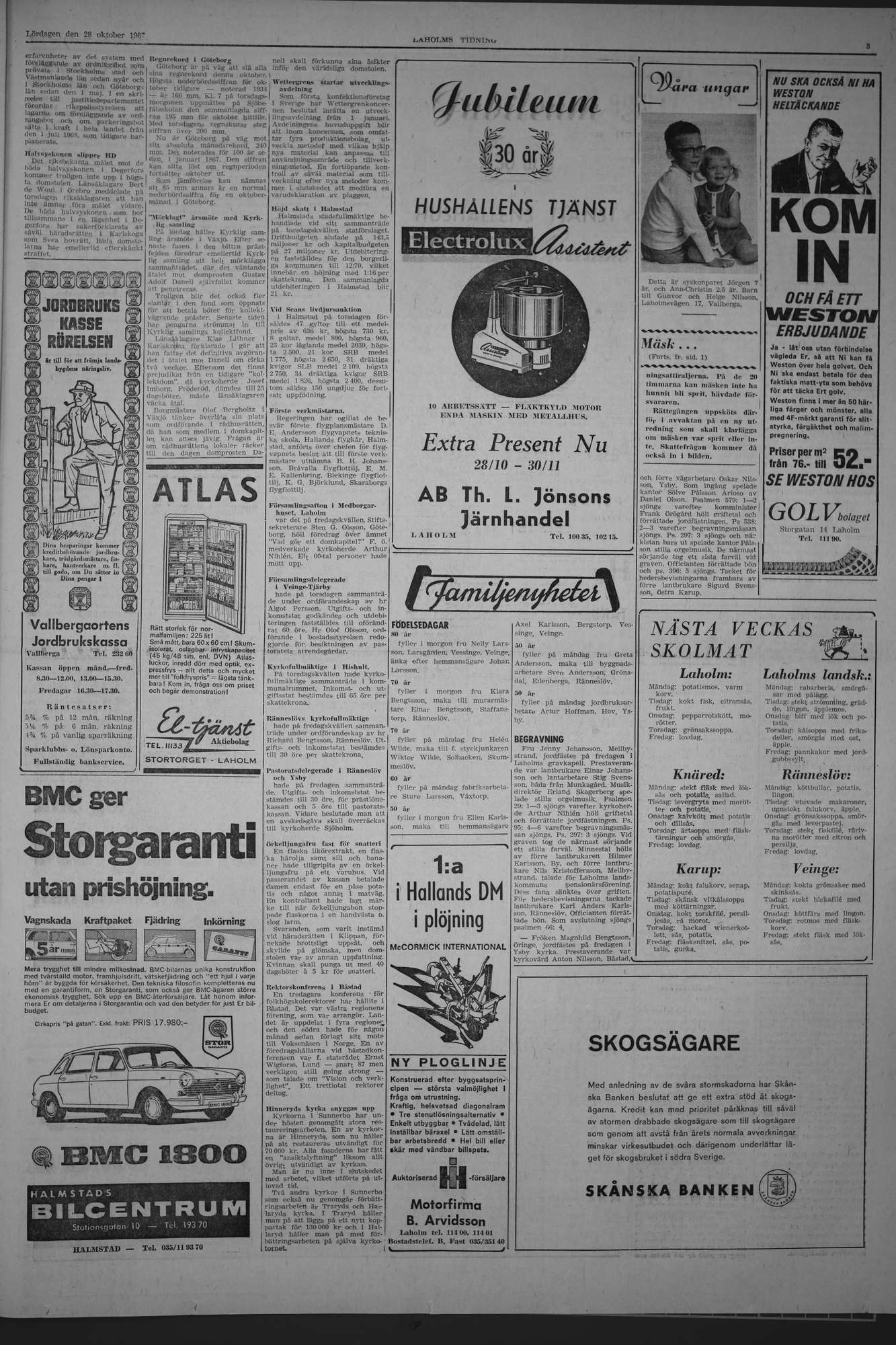 Laholms Tidning Lördag 28 oktober 1967, sida 3