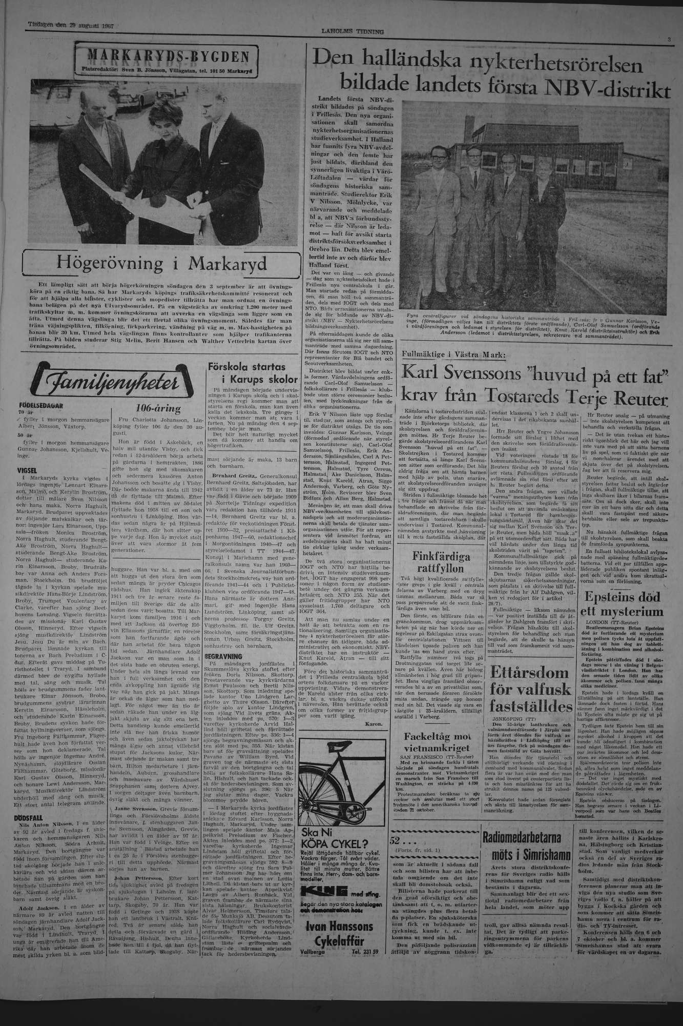 Laholms Tidning Tisdag 29 augusti 1967, sida 3