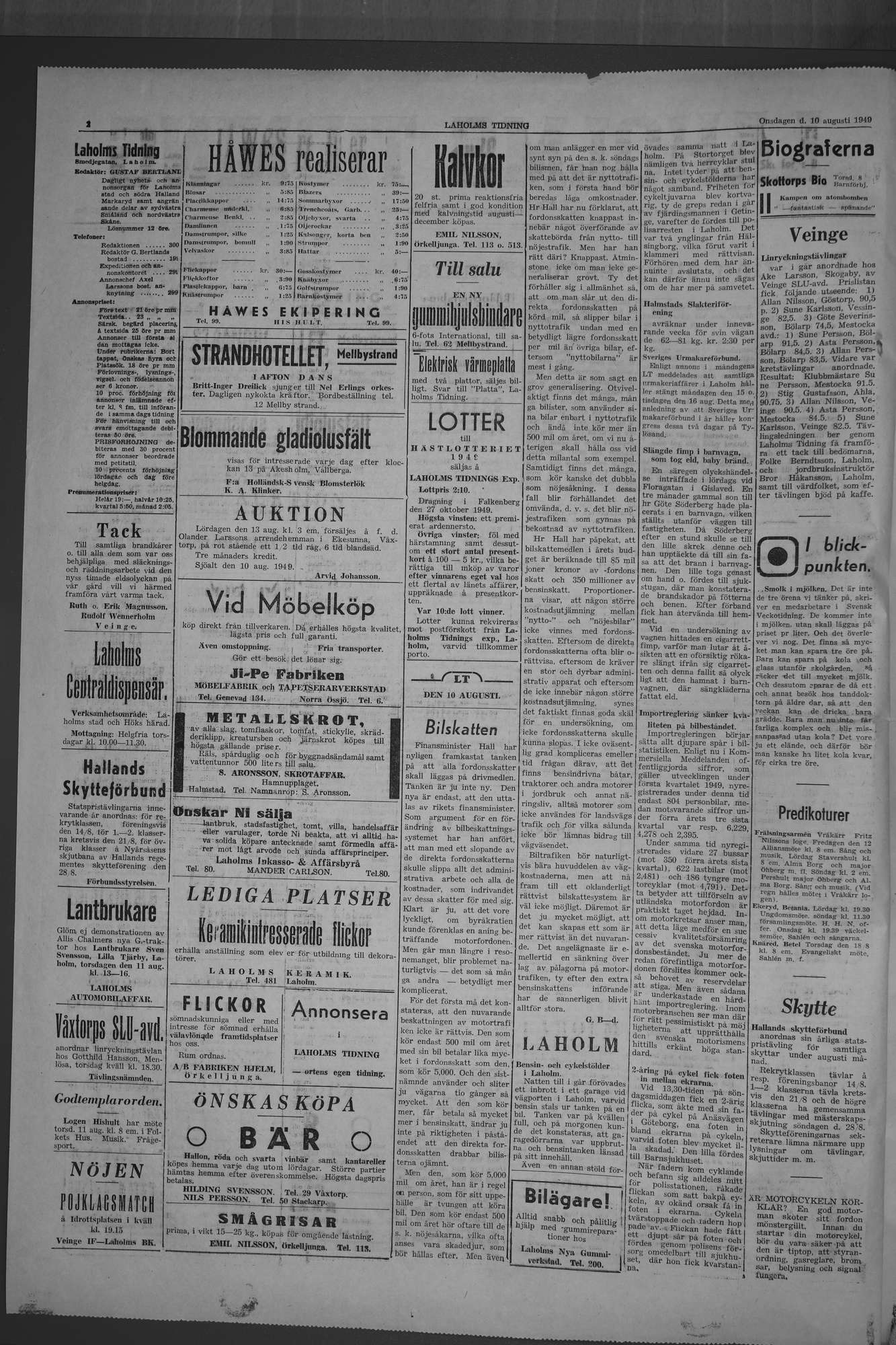 Laholms Tidning Onsdag 10 augusti 1949, sida 2