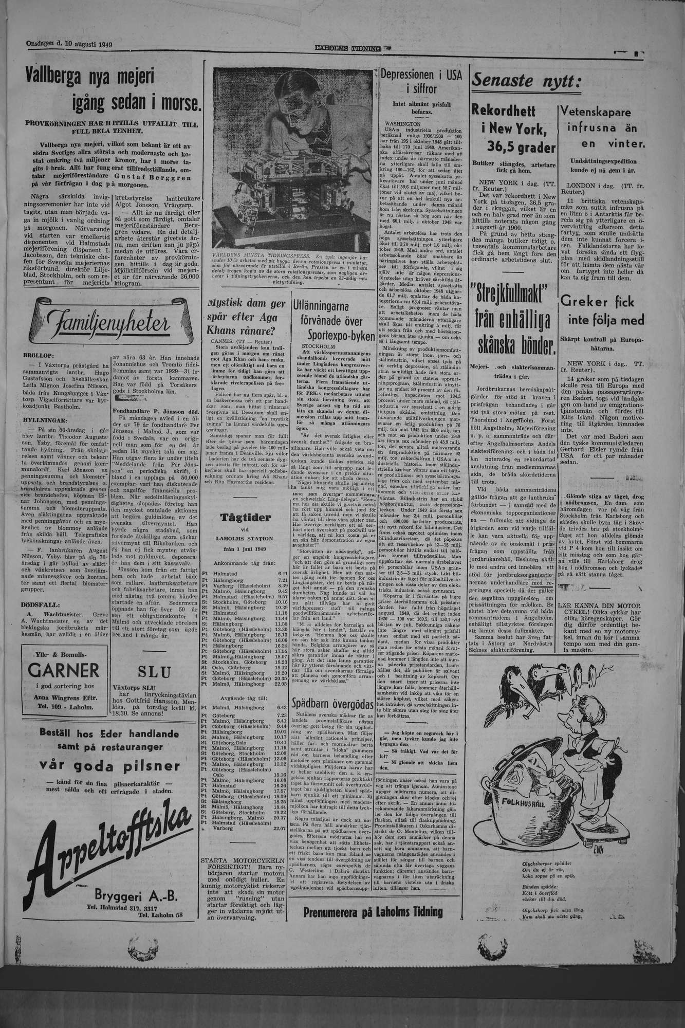 Laholms Tidning Onsdag 10 augusti 1949, sida 3