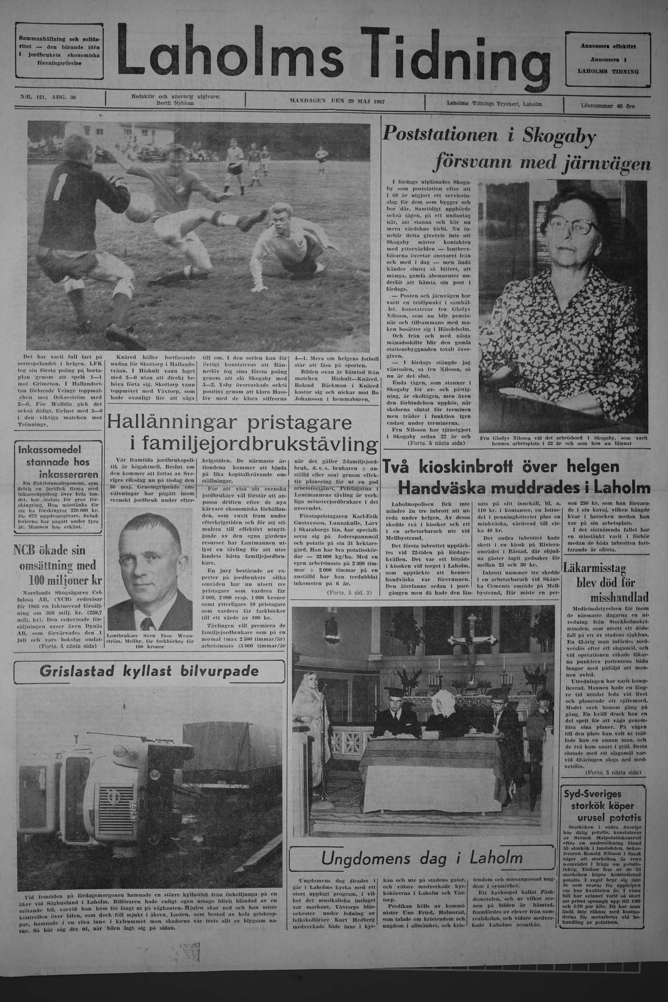 Laholms Tidning Måndag 29 maj 1967, sida 1
