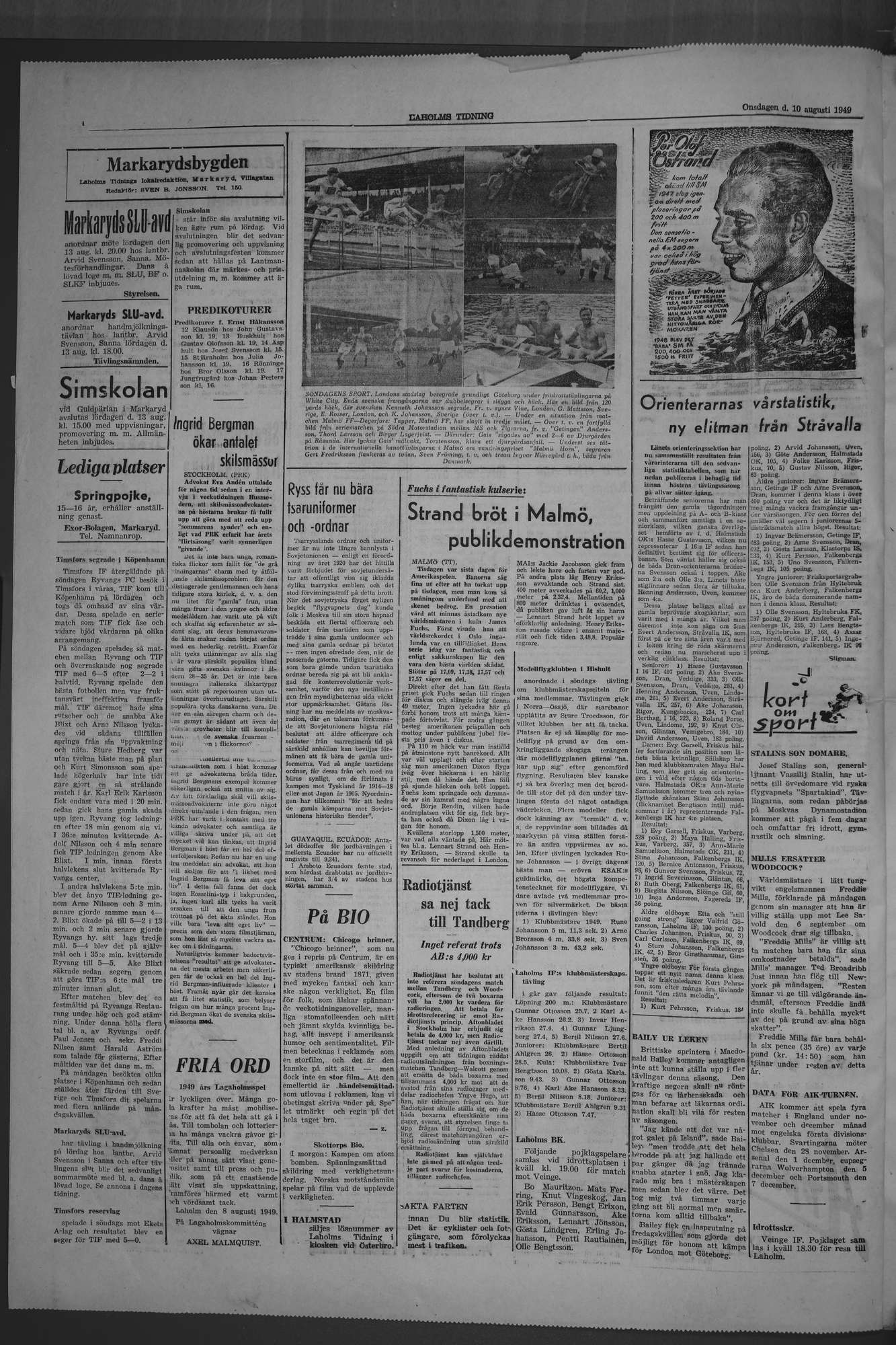 Laholms Tidning Onsdag 10 augusti 1949, sida 4