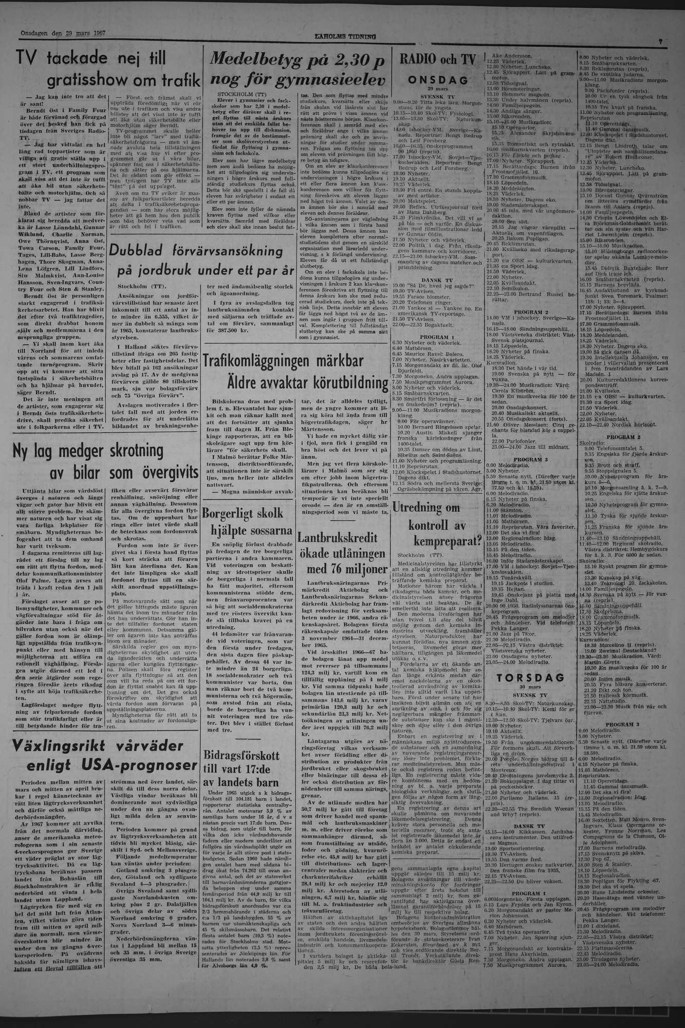 Laholms Tidning Onsdag 29 mars 1967, sida 7
